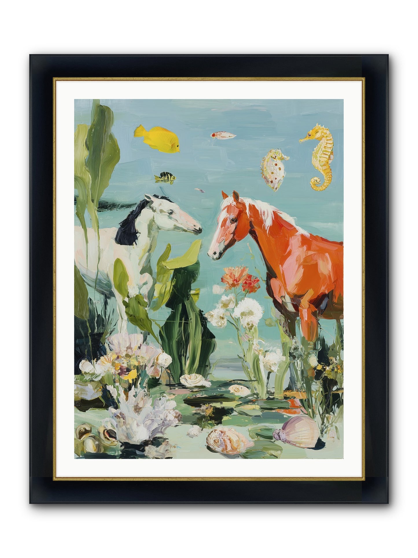 Stallions Of The Deep Framed Print - Wide Black w/Gold 30x40