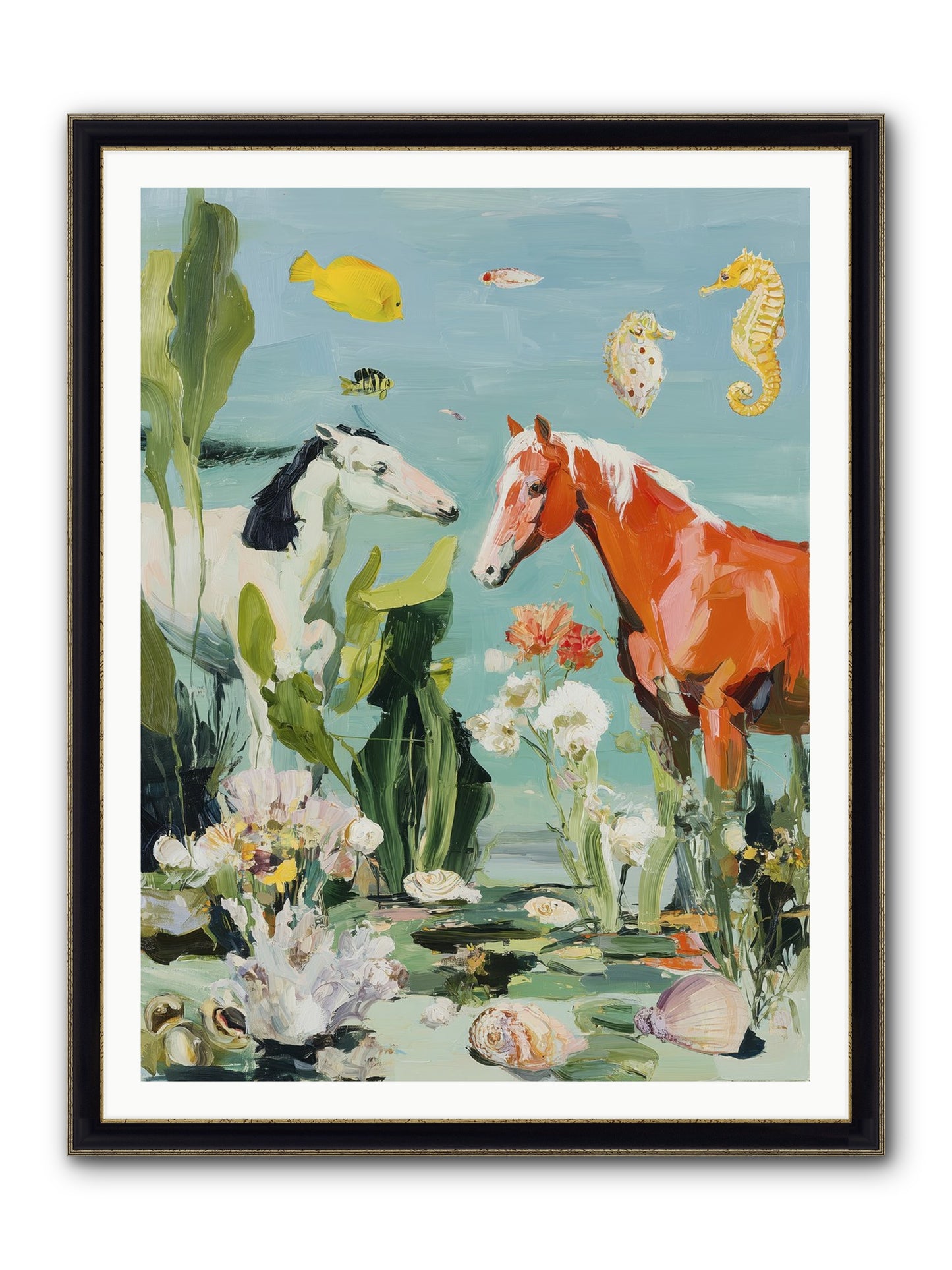 Stallions Of The Deep Framed Print - Black & Gold 36x48