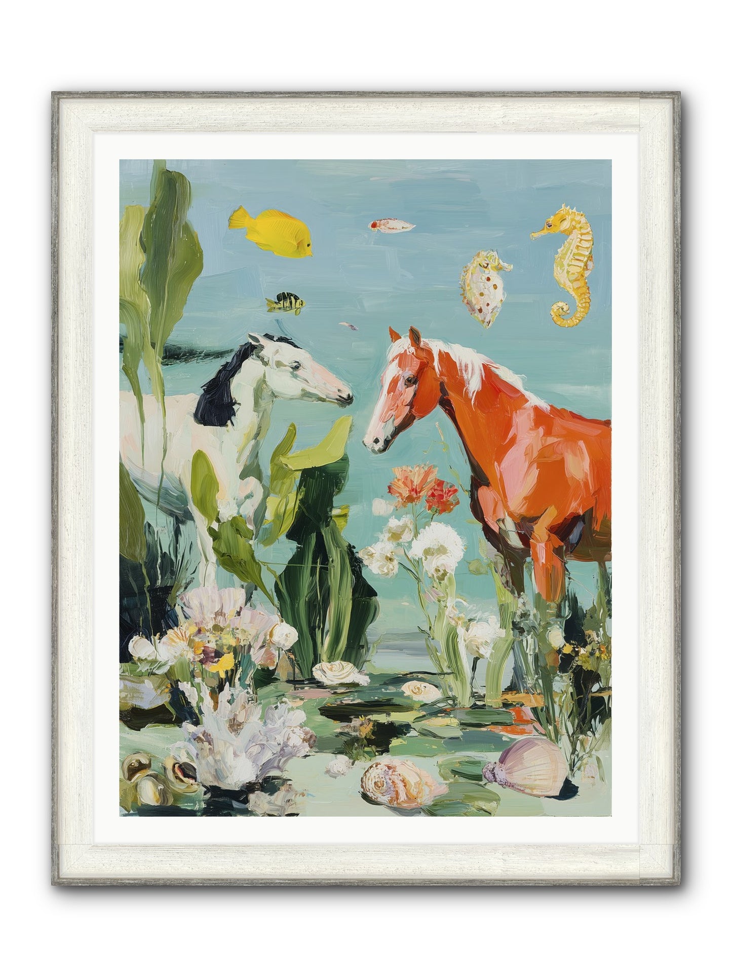 Stallions Of The Deep Framed Print - Driftwood White 36x48