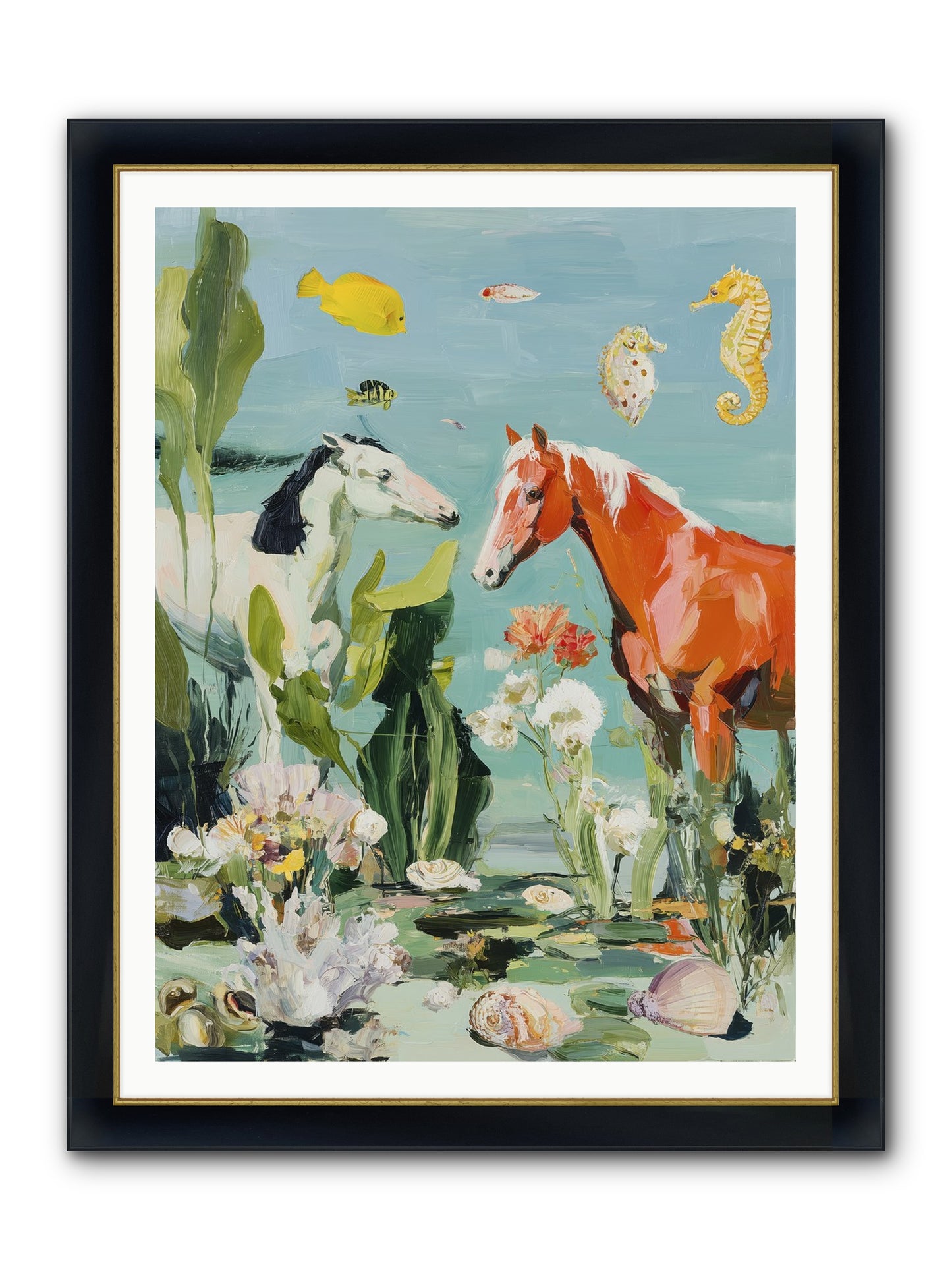 Stallions Of The Deep Framed Print - Wide Black w/Gold 36x48