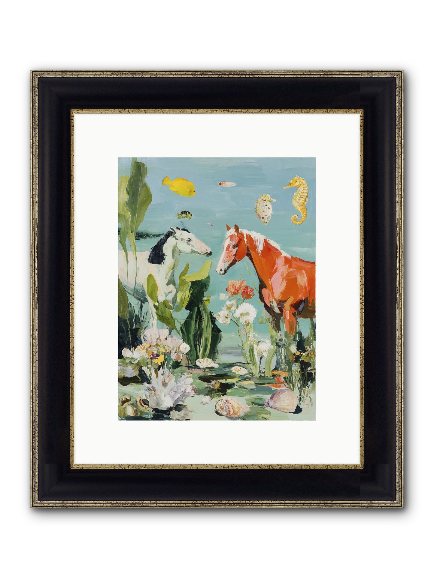 Stallions Of The Deep Framed Print - Black & Gold 9x12