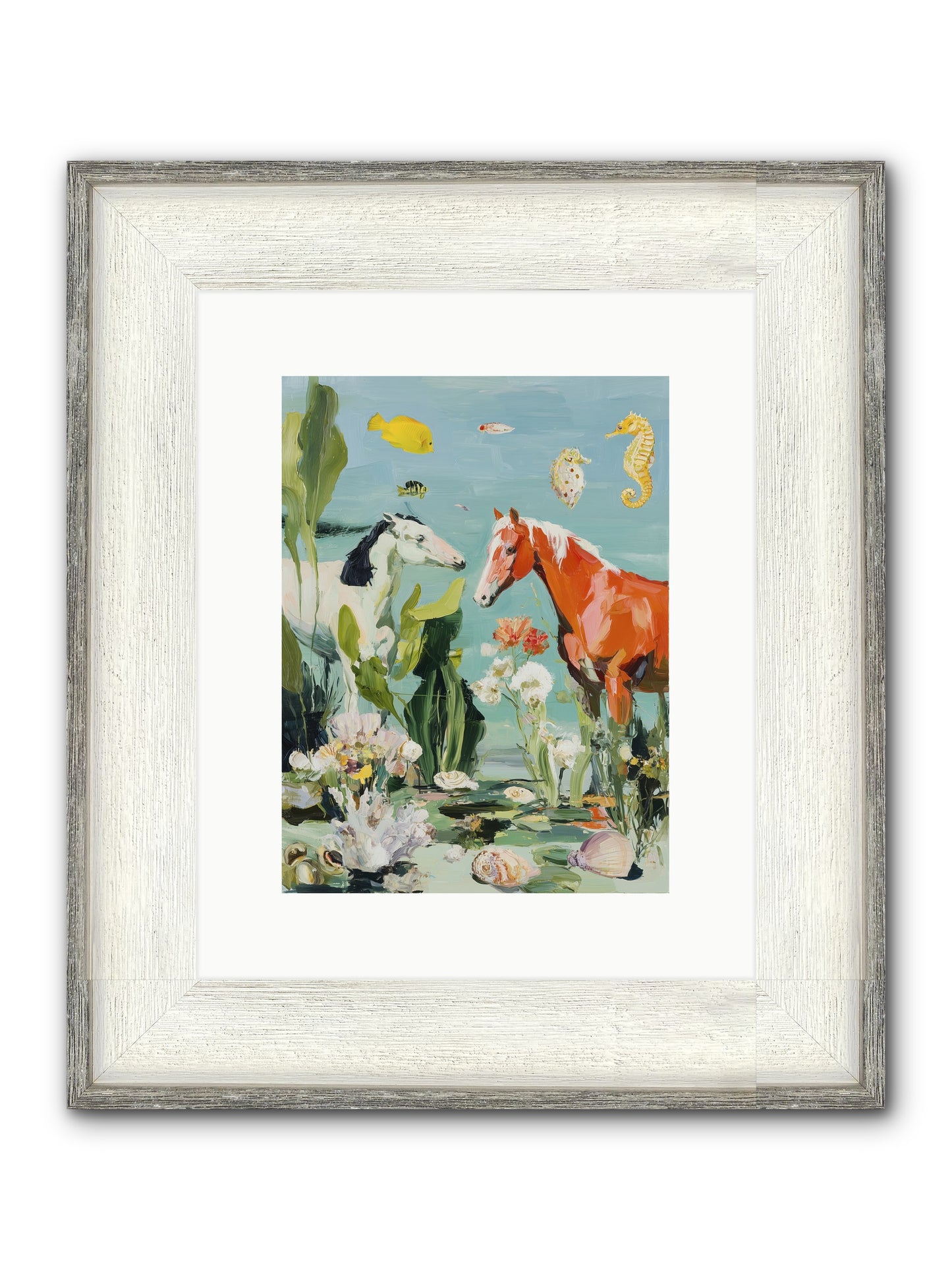 Stallions Of The Deep Framed Print - Driftwood White 9x12