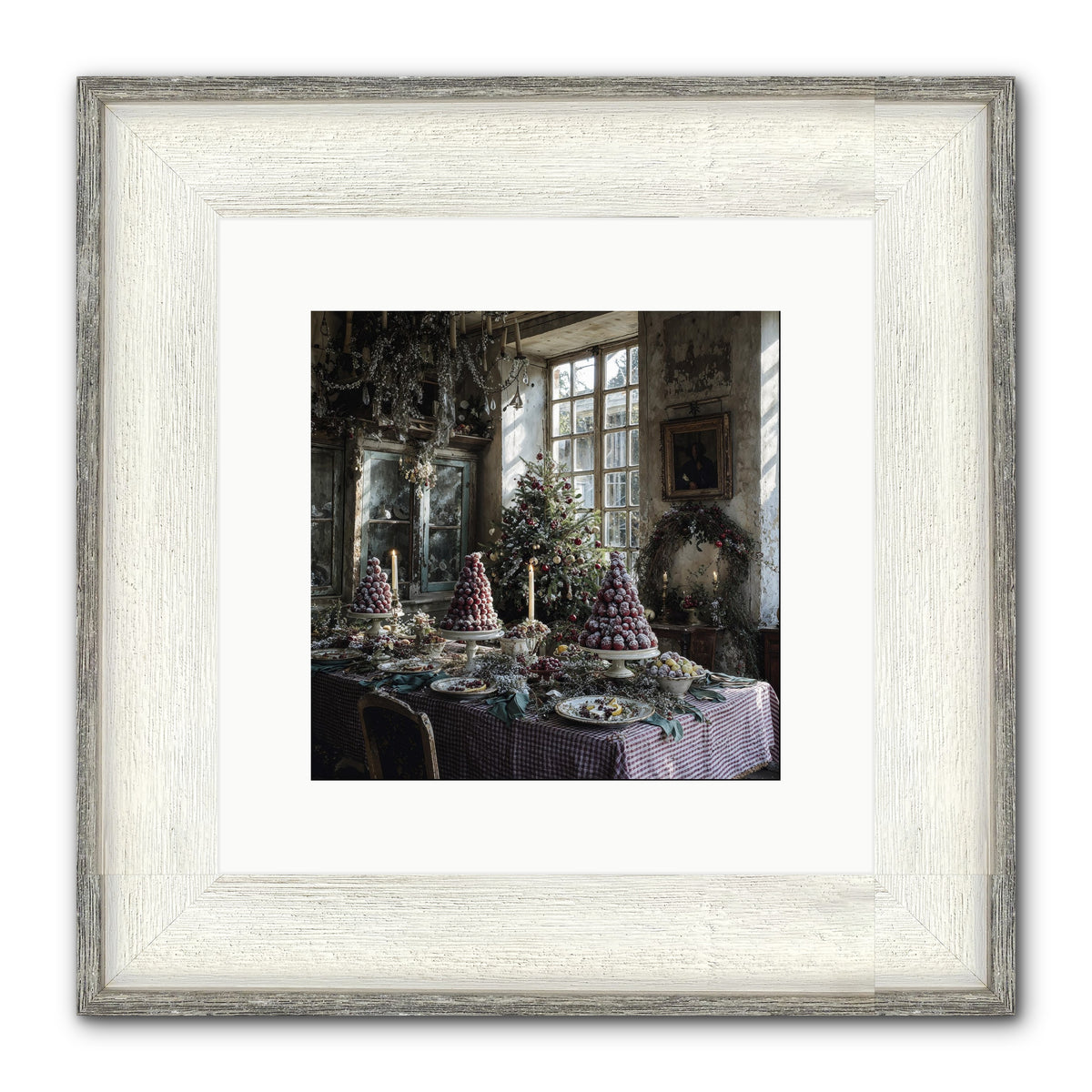 Stardust & Snowflakes Framed Print - Driftwood White 10x10