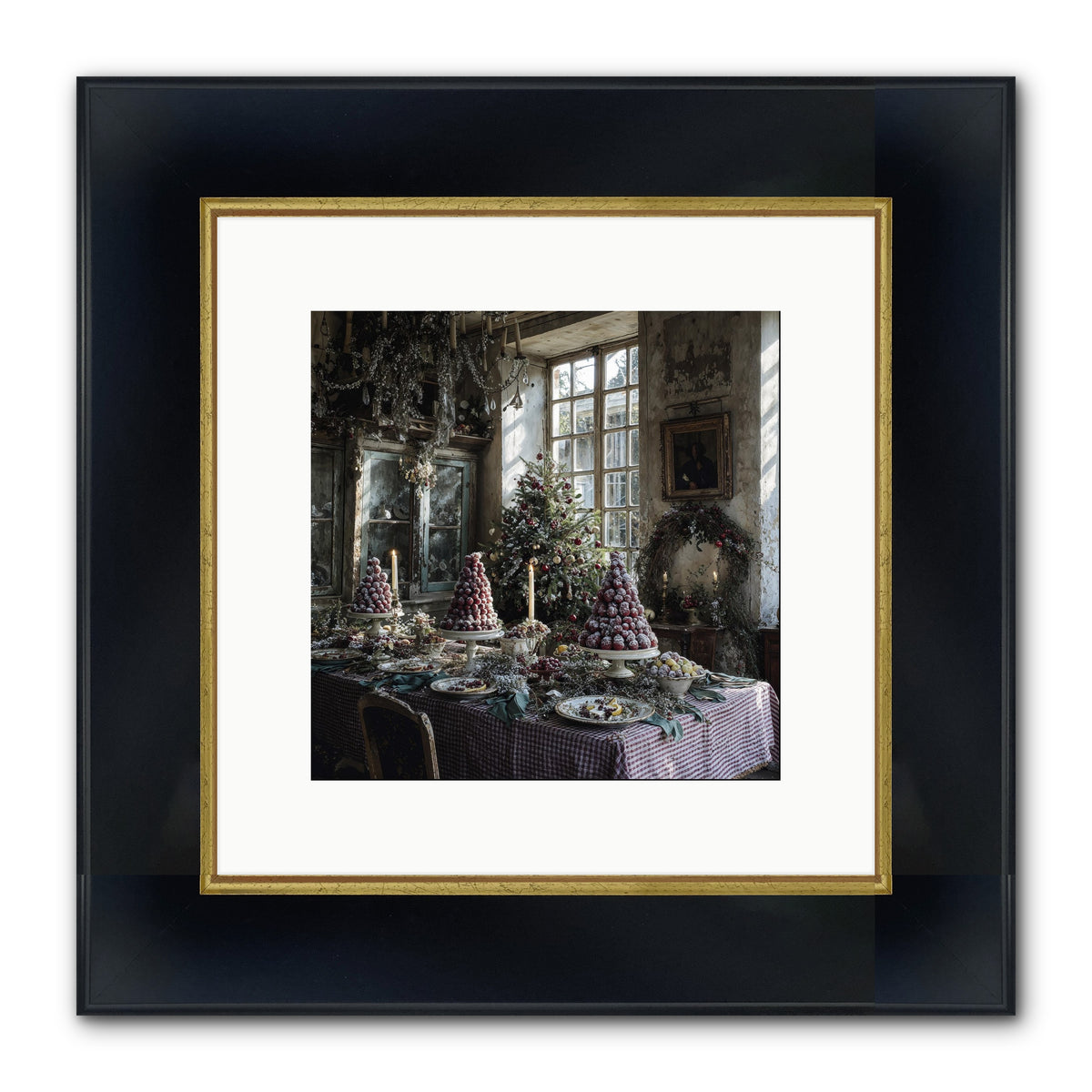 Stardust & Snowflakes Framed Print - Wide Black w/Gold 10x10