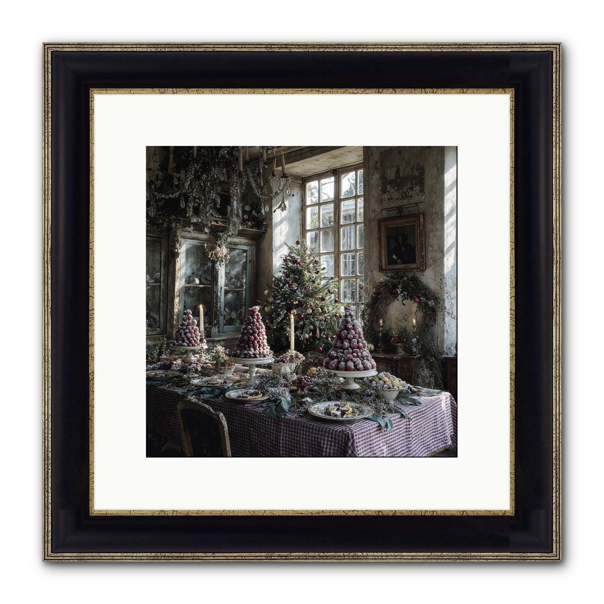 Stardust & Snowflakes Framed Print - Black & Gold 12x12