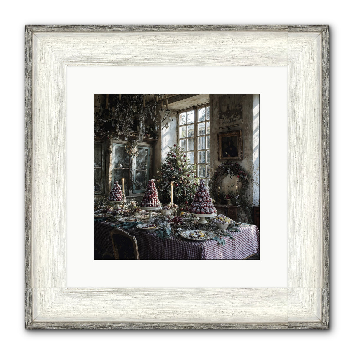 Stardust & Snowflakes Framed Print - Driftwood White 12x12