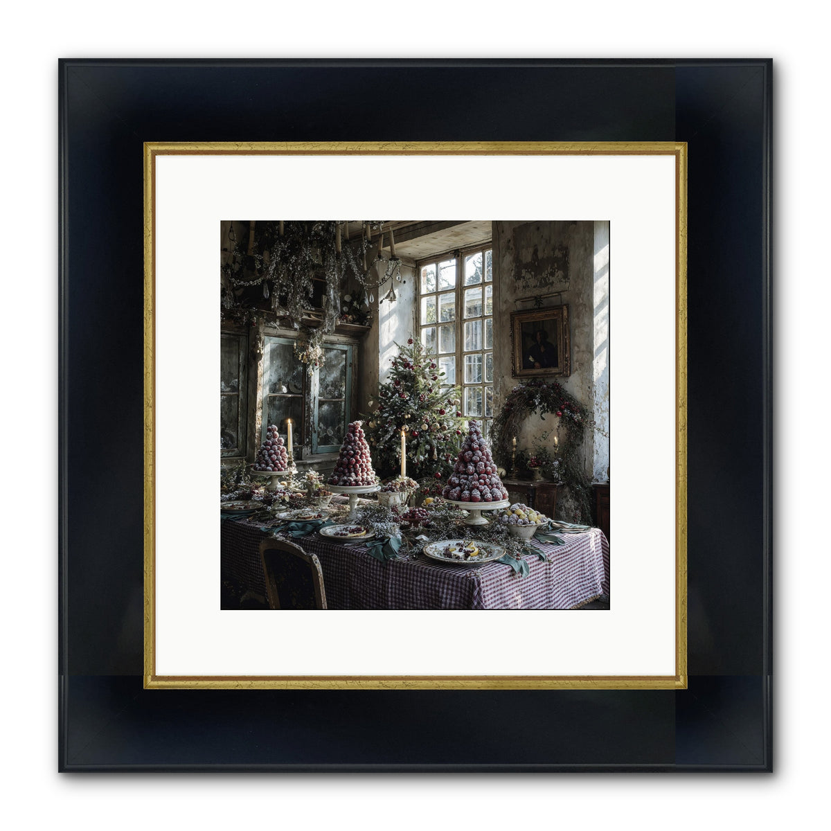 Stardust & Snowflakes Framed Print - Wide Black w/Gold 12x12