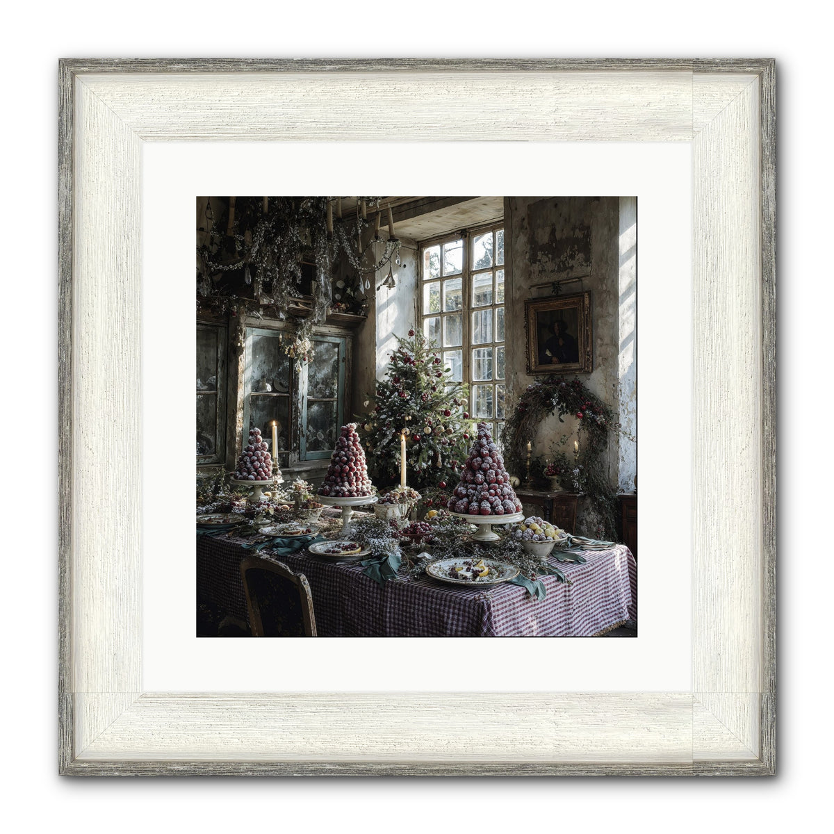 Stardust & Snowflakes Framed Print - Driftwood White 16x16