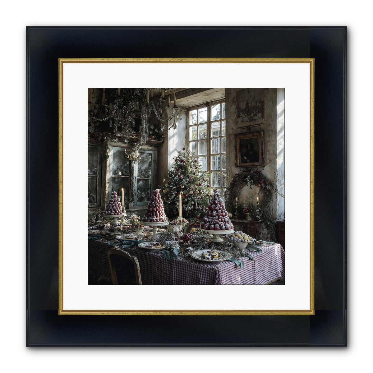 Stardust & Snowflakes Framed Print - Wide Black w/Gold 16x16