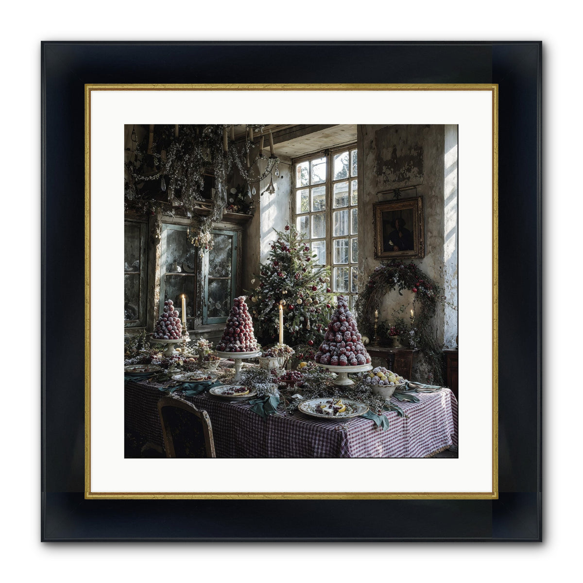 Stardust & Snowflakes Framed Print - Wide Black w/Gold 20x20
