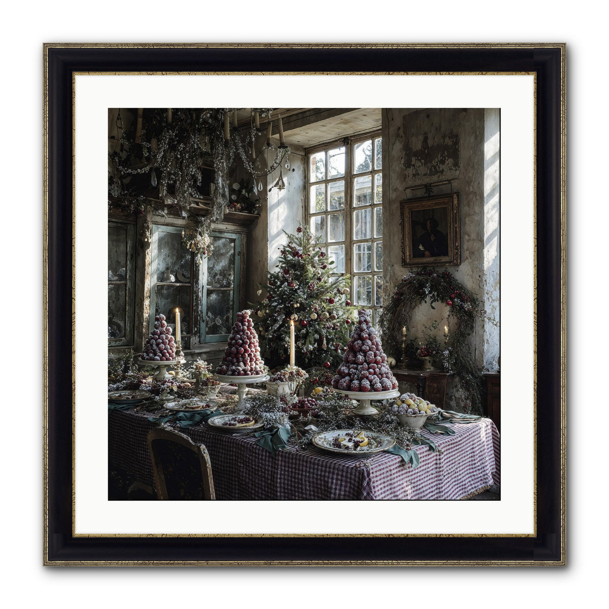 Stardust & Snowflakes Framed Print - Black & Gold 24x24
