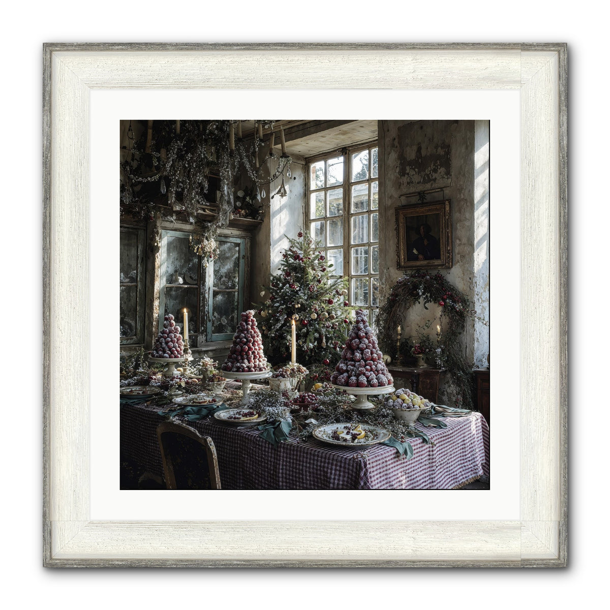 Stardust & Snowflakes Framed Print - Driftwood White 24x24