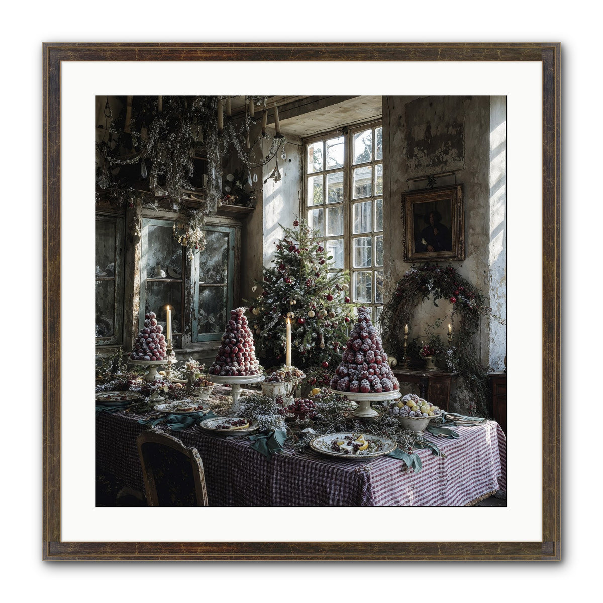 Stardust & Snowflakes Framed Print - Slimwoods Black/Gold 24x24