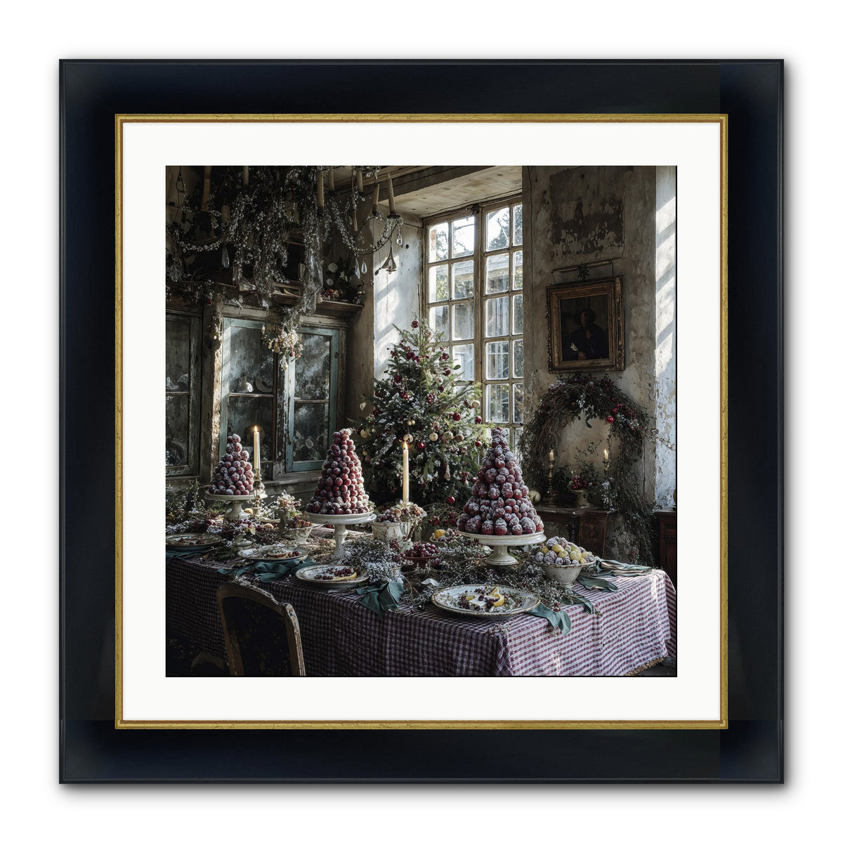 Stardust & Snowflakes Framed Print - Wide Black w/Gold 24x24
