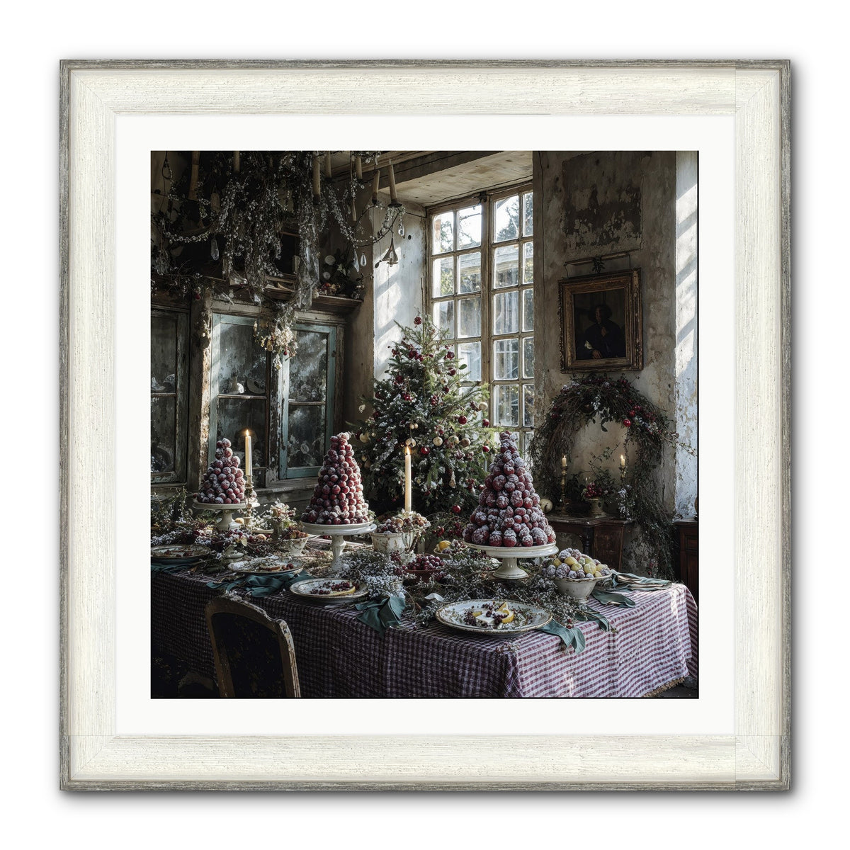 Stardust & Snowflakes Framed Print - Driftwood White 30x30