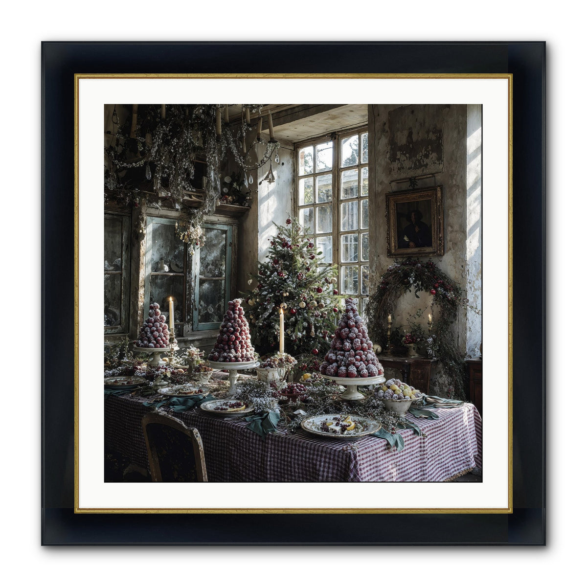 Stardust & Snowflakes Framed Print - Wide Black w/Gold 30x30