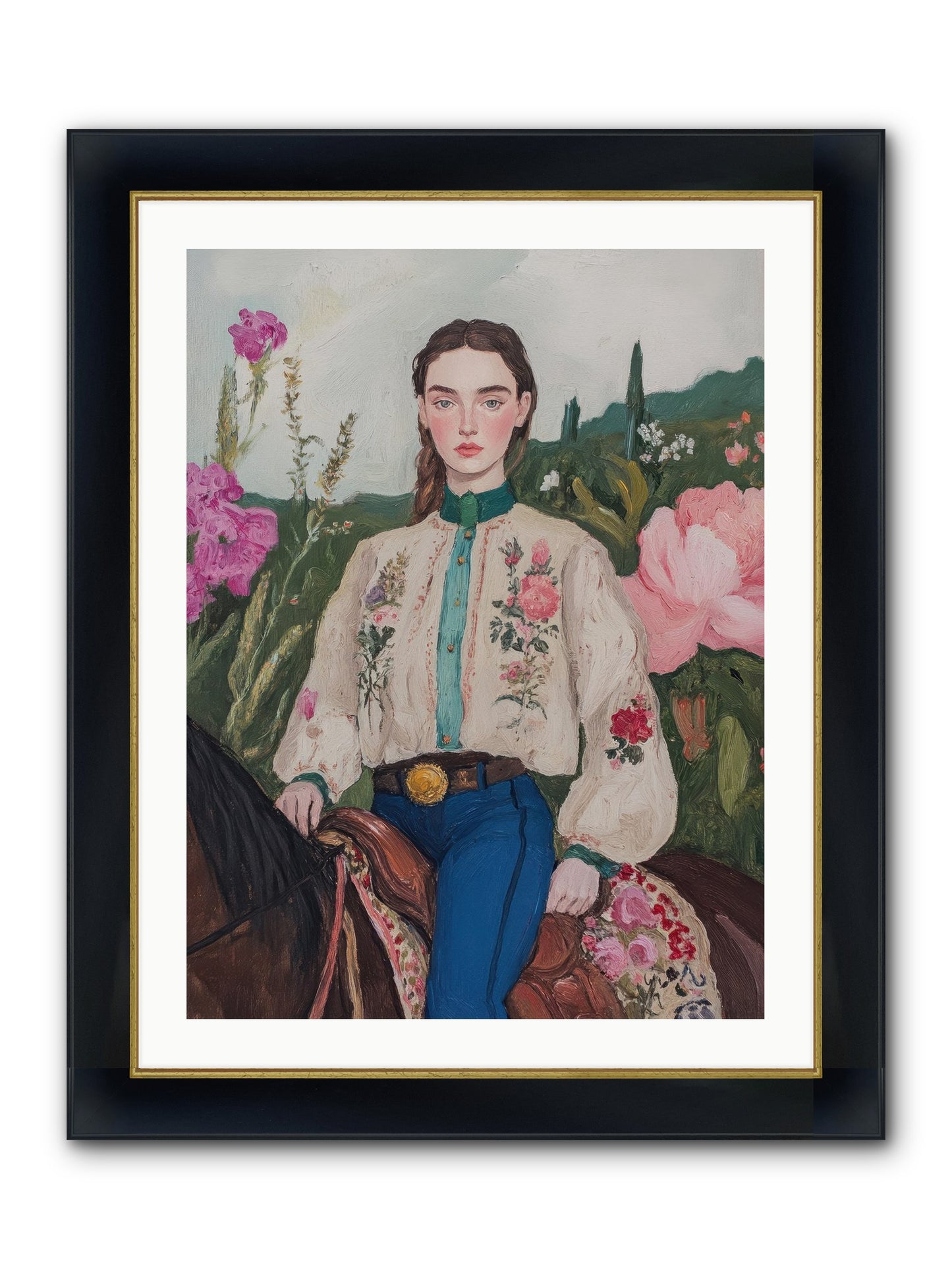Starlit Lasso Framed Print - Wide Black w/Gold 24x32