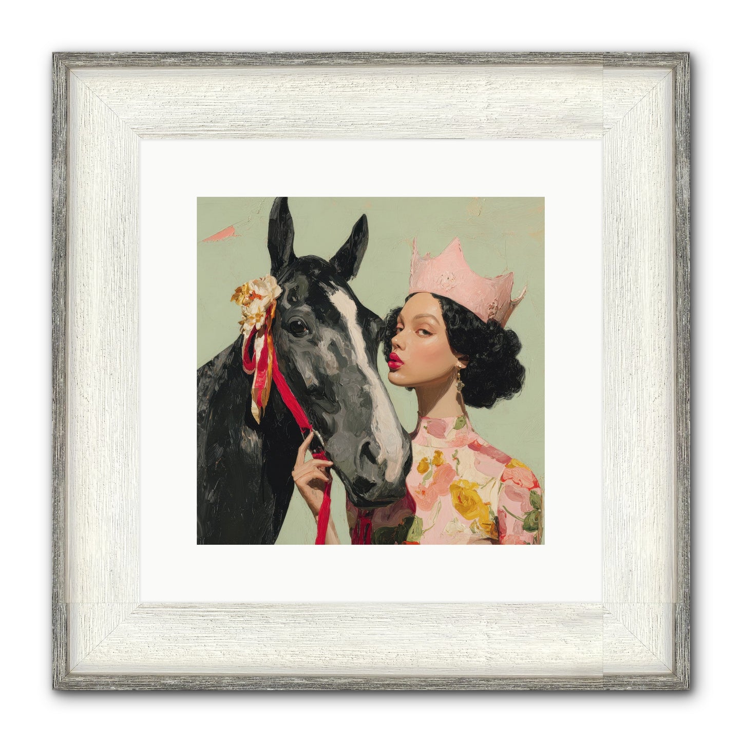 Steed Of The Silver Dawn Framed Print - Driftwood White 12x12