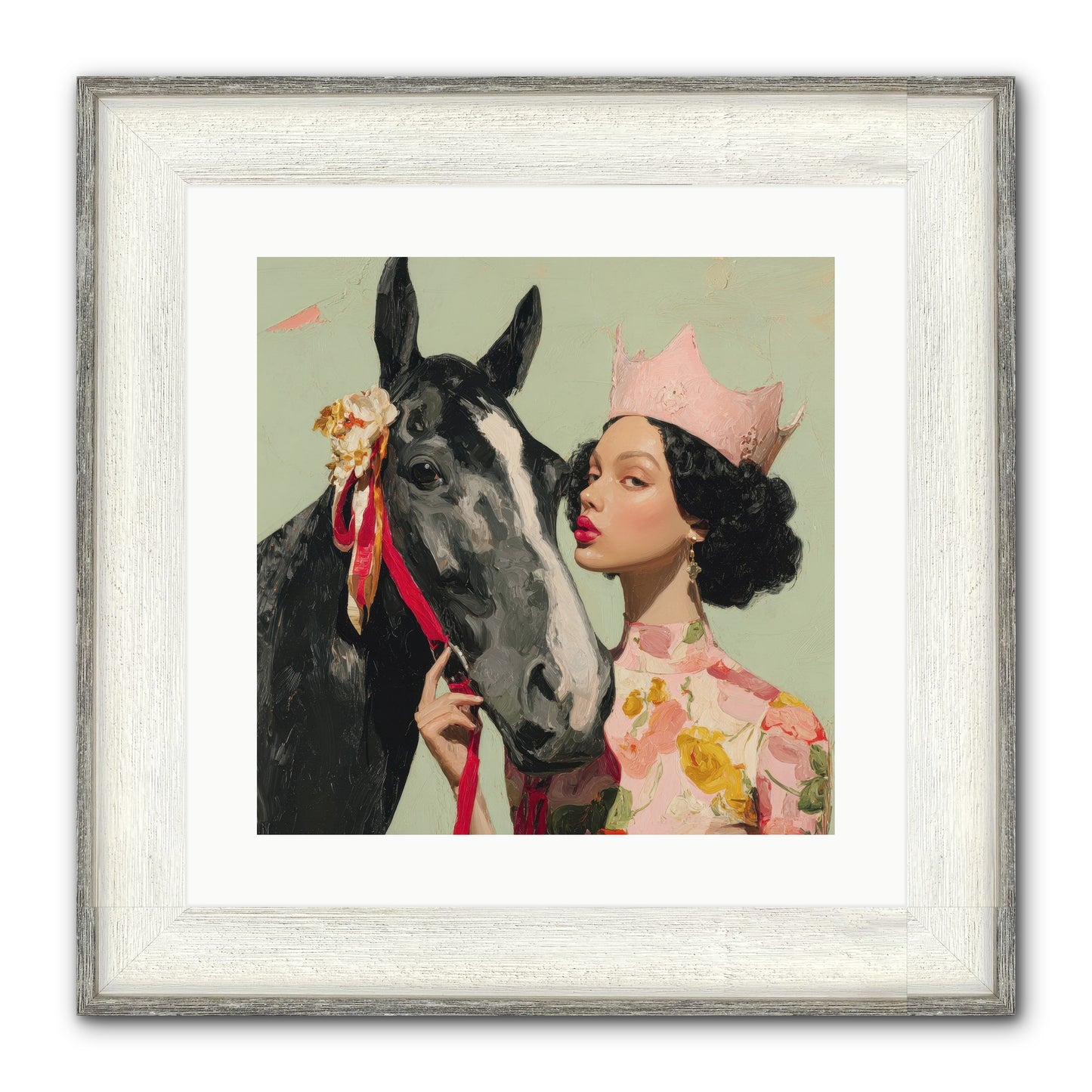 Steed Of The Silver Dawn Framed Print - Driftwood White 16x16