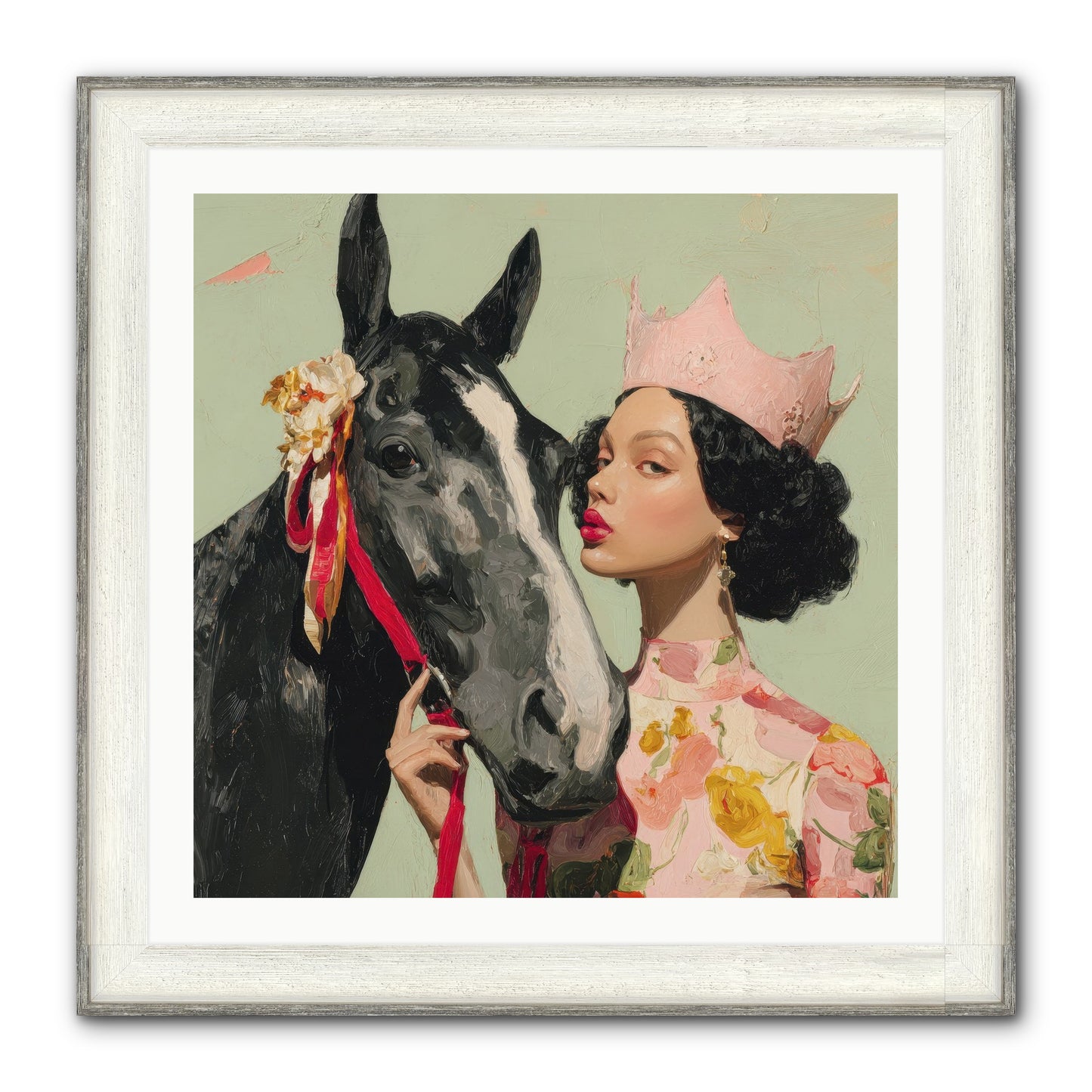 Steed Of The Silver Dawn Framed Print - Driftwood White 30x30