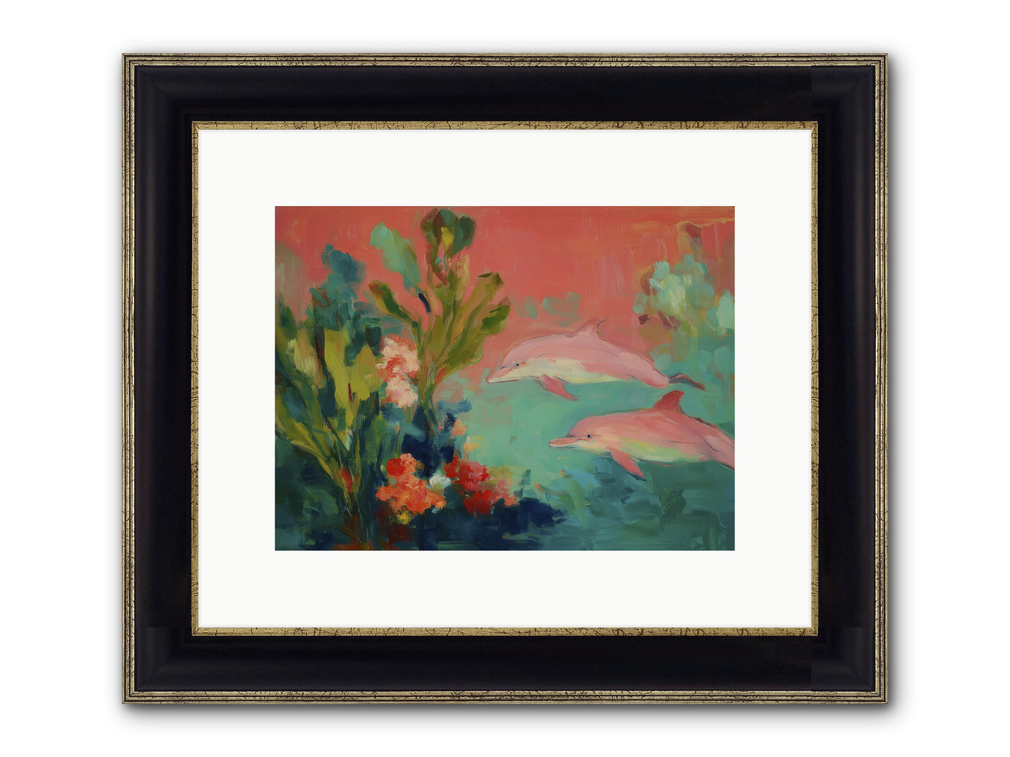 Strawberry Swimmers Framed Print - Black & Gold 12x9