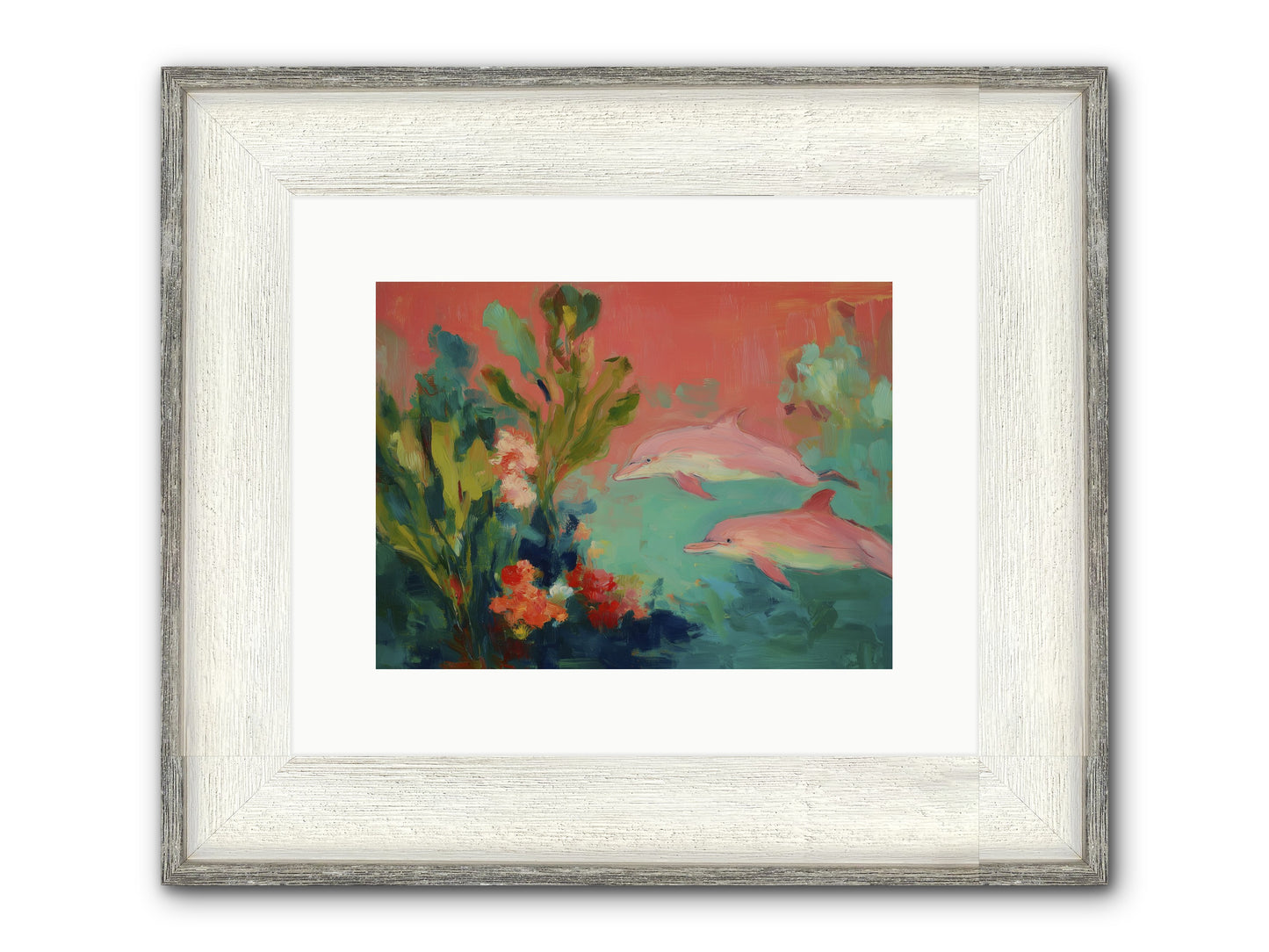 Strawberry Swimmers Framed Print - Driftwood White 12x9