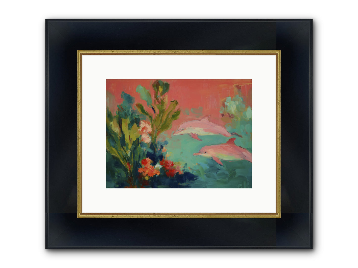 Strawberry Swimmers Framed Print - Wide Black w/Gold 12x9