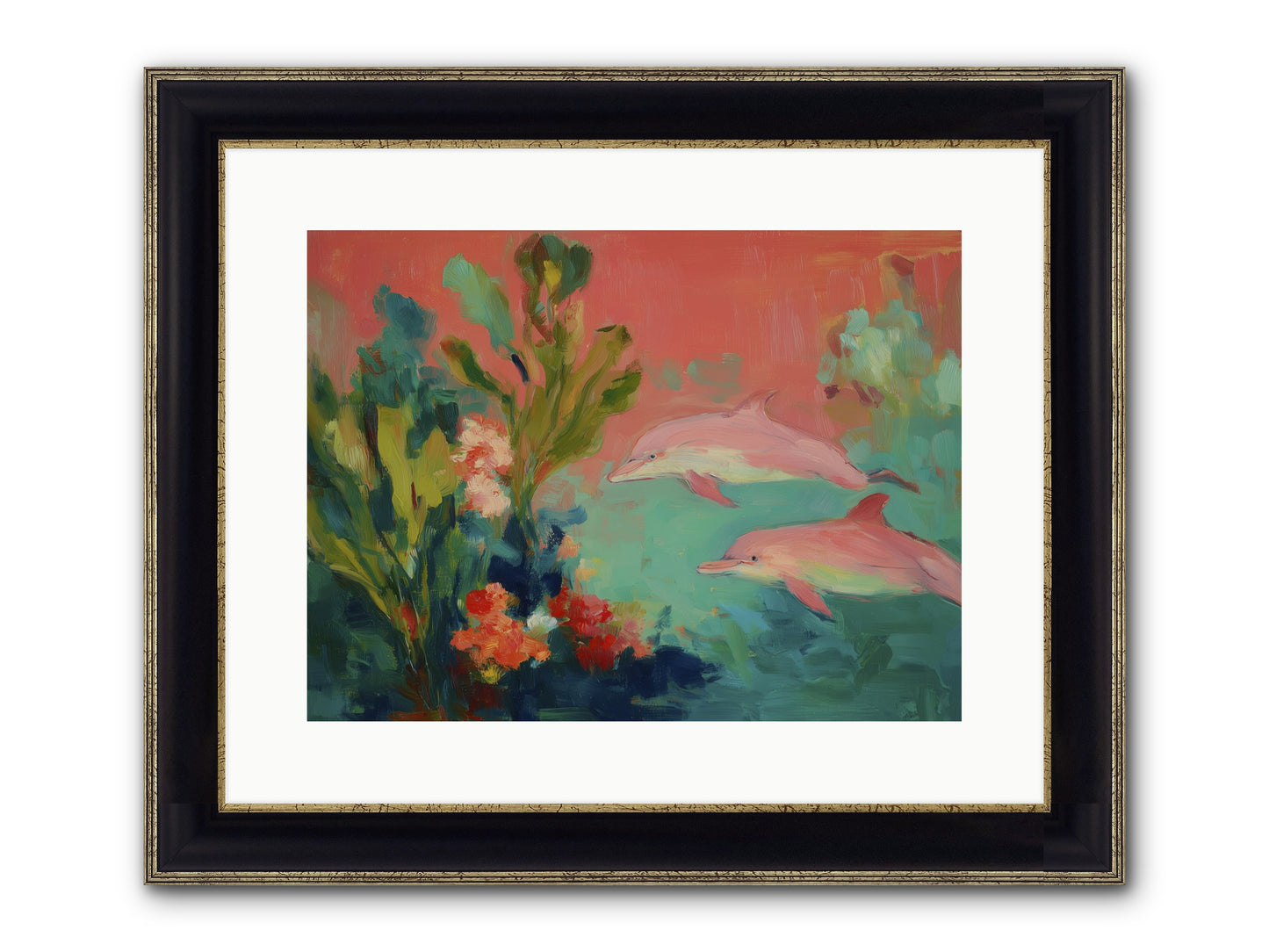 Strawberry Swimmers Framed Print - Black & Gold 16x12