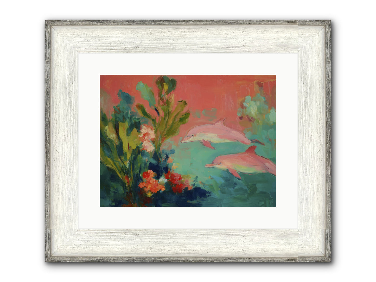 Strawberry Swimmers Framed Print - Driftwood White 16x12
