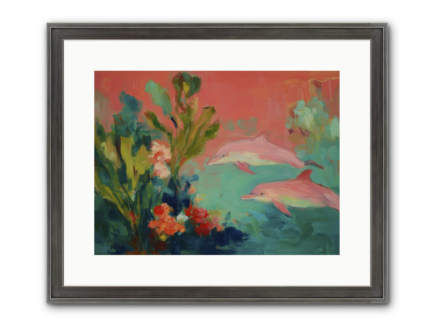 Strawberry Swimmers Framed Print - Slimwoods Black/Silver 16x12