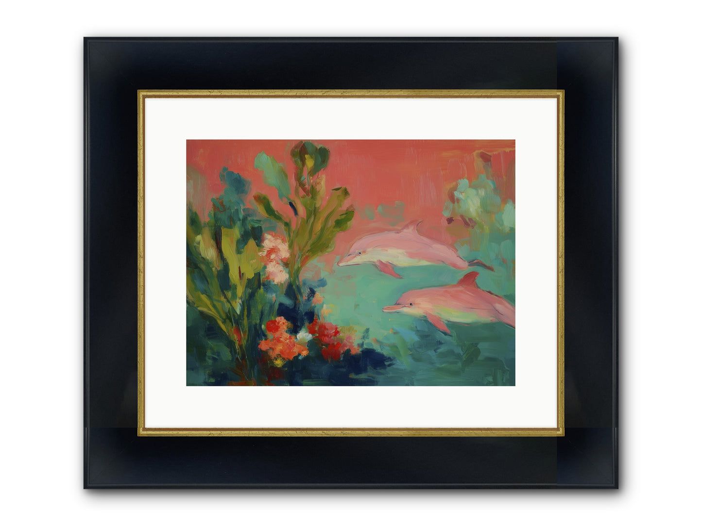 Strawberry Swimmers Framed Print - Wide Black w/Gold 16x12