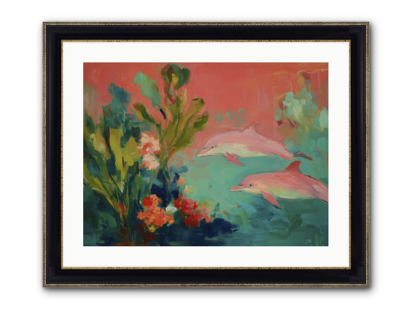 Strawberry Swimmers Framed Print - Black & Gold 24x18