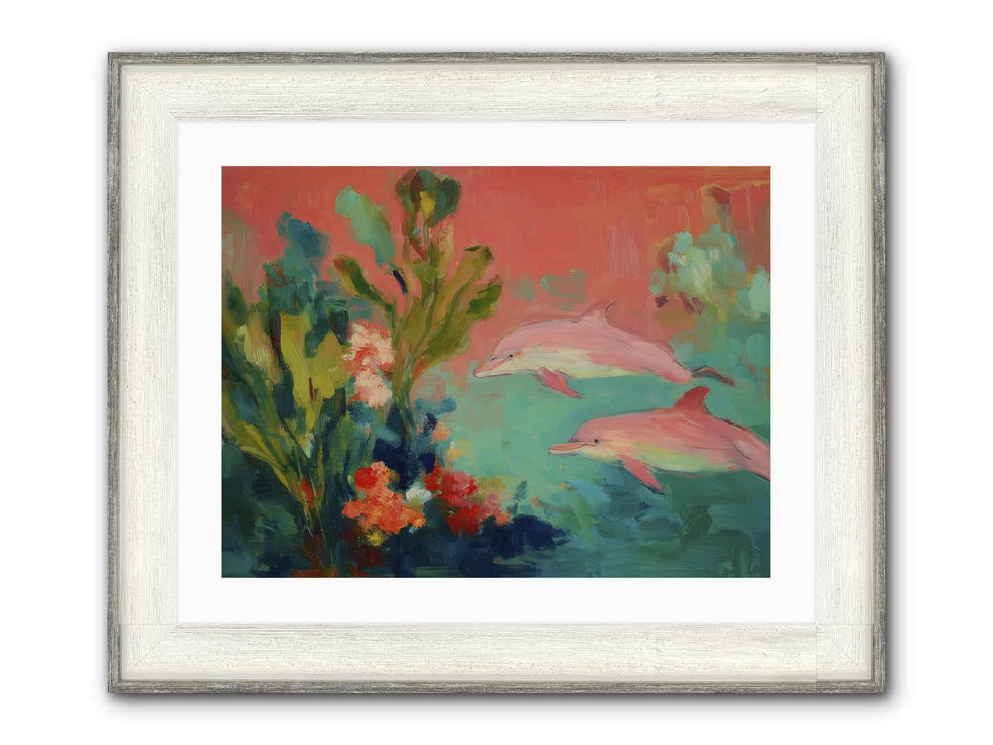 Strawberry Swimmers Framed Print - Driftwood White 24x18