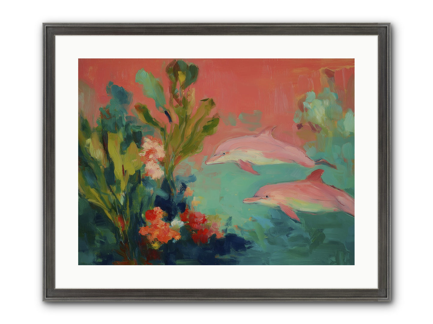 Strawberry Swimmers Framed Print - Slimwoods Black/Silver 24x18