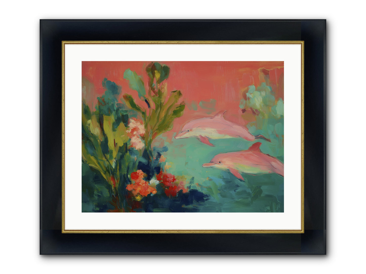 Strawberry Swimmers Framed Print - Wide Black w/Gold 24x18