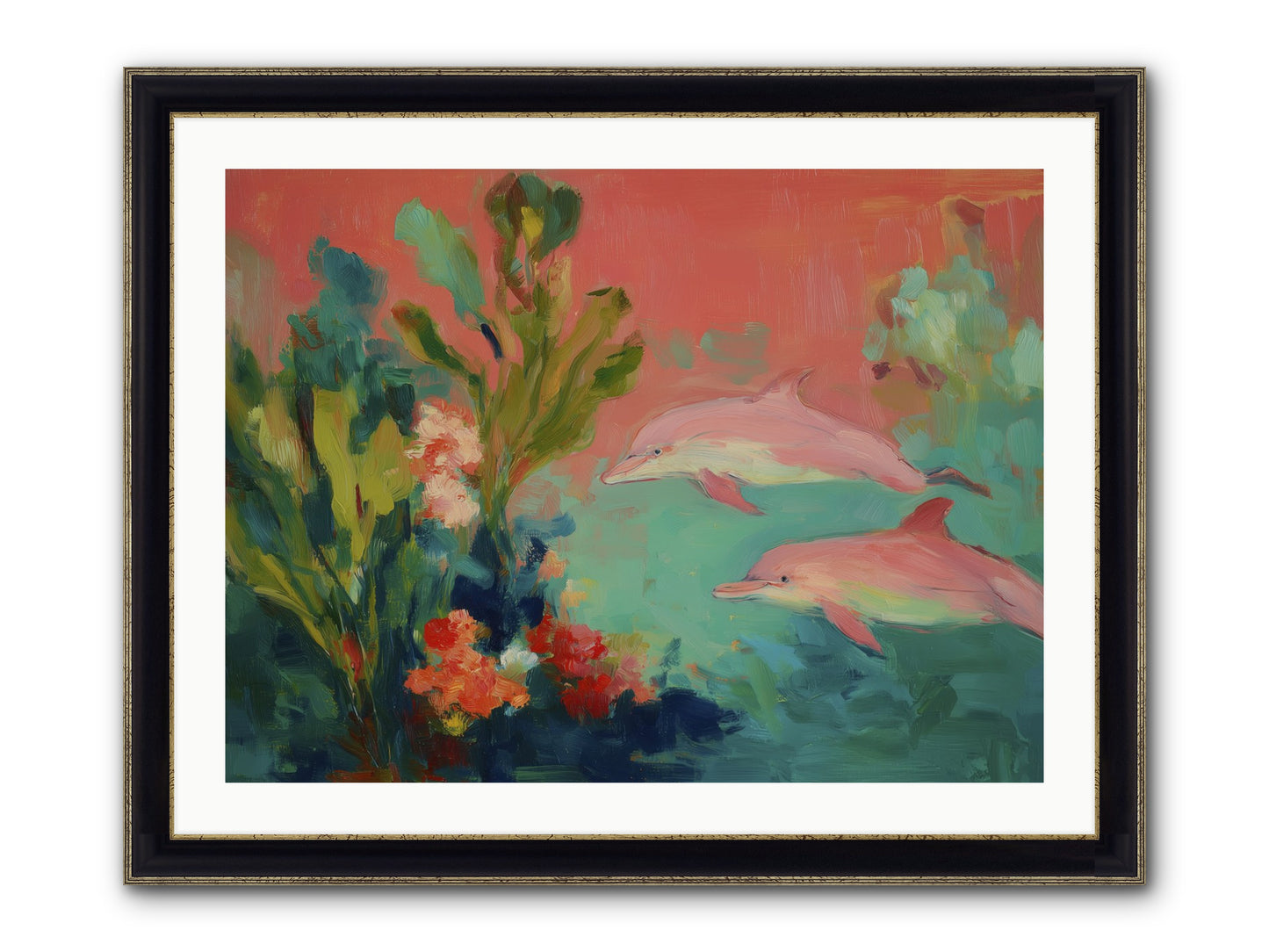 Strawberry Swimmers Framed Print - Black & Gold 32x24
