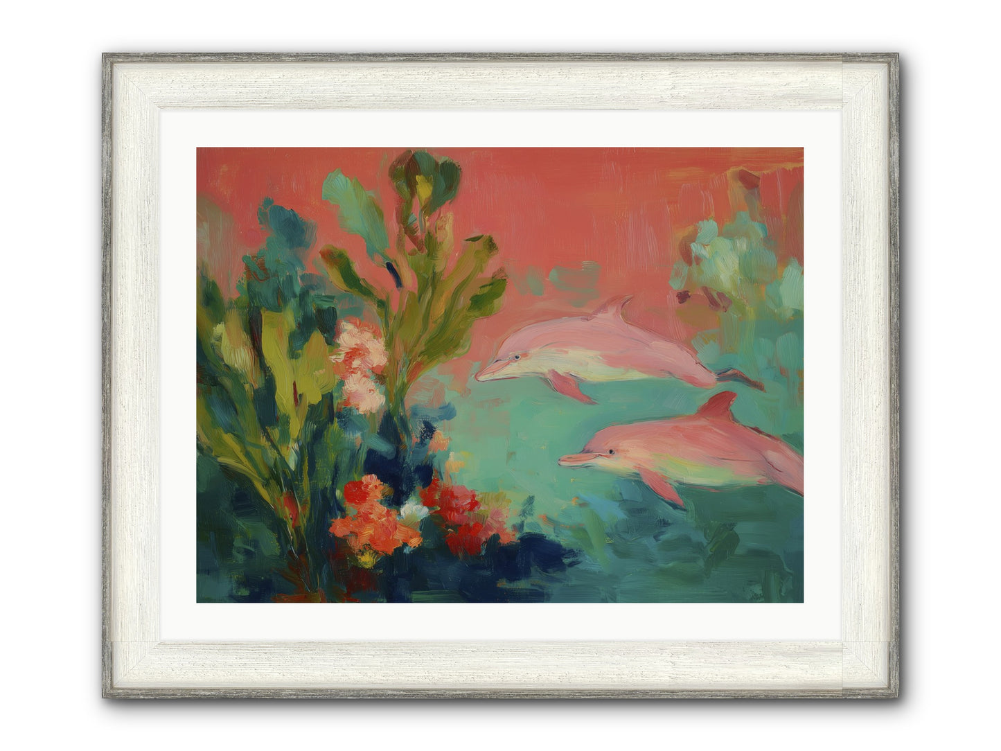 Strawberry Swimmers Framed Print - Driftwood White 32x24