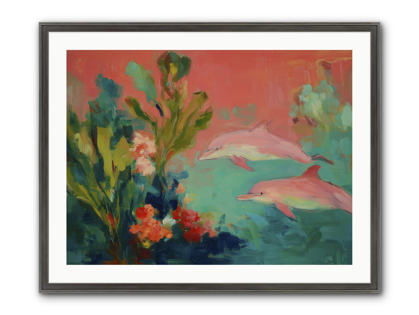 Strawberry Swimmers Framed Print - Slimwoods Black/Silver 32x24
