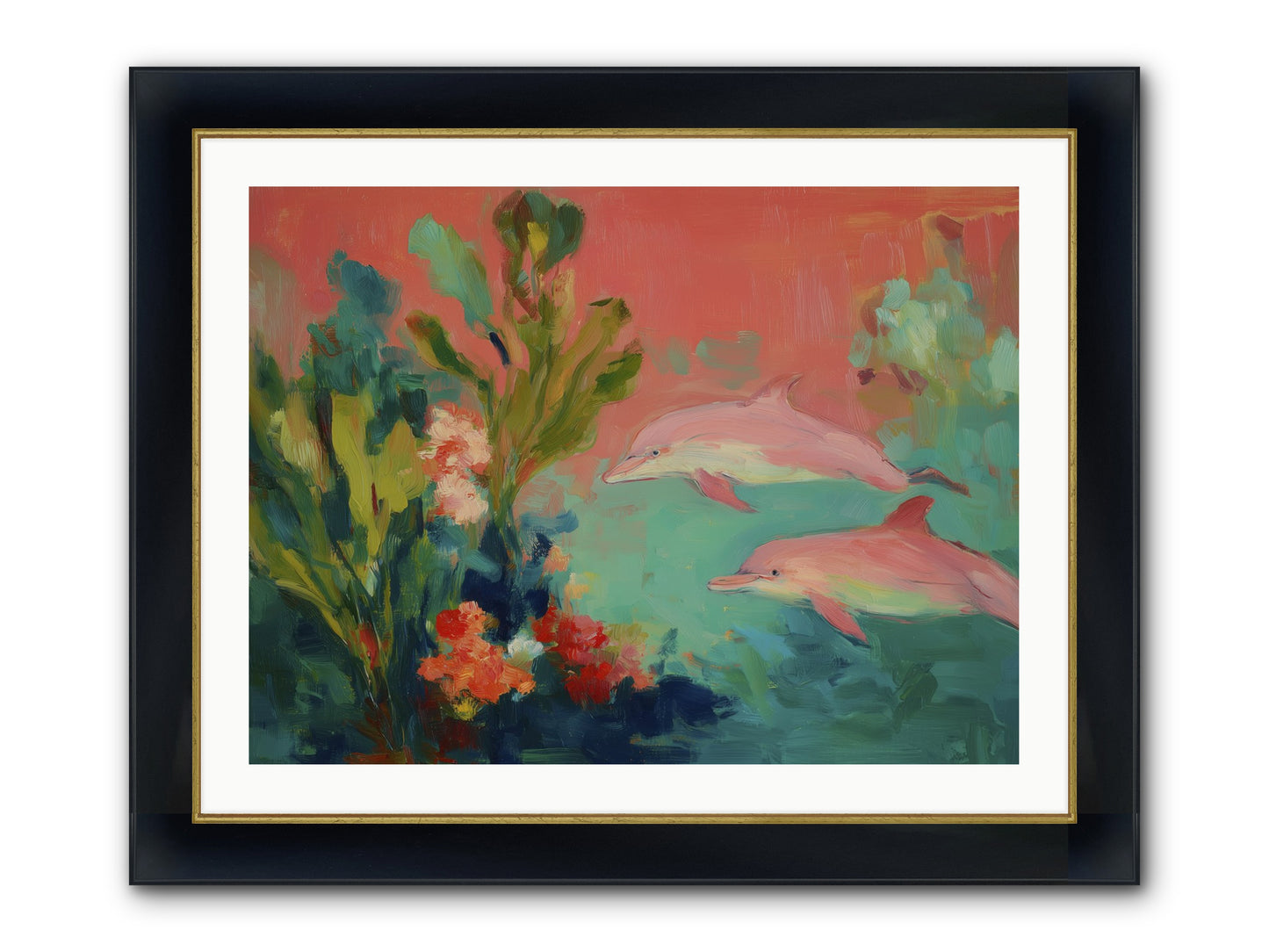 Strawberry Swimmers Framed Print - Wide Black w/Gold 32x24