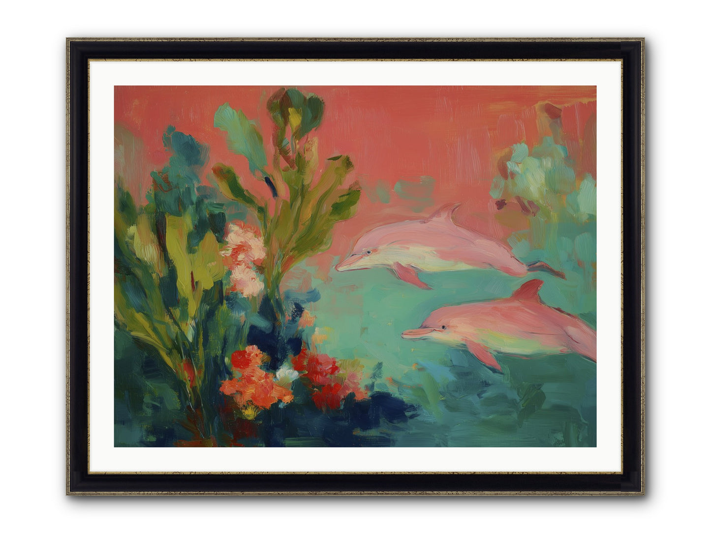 Strawberry Swimmers Framed Print - Black & Gold 40x30