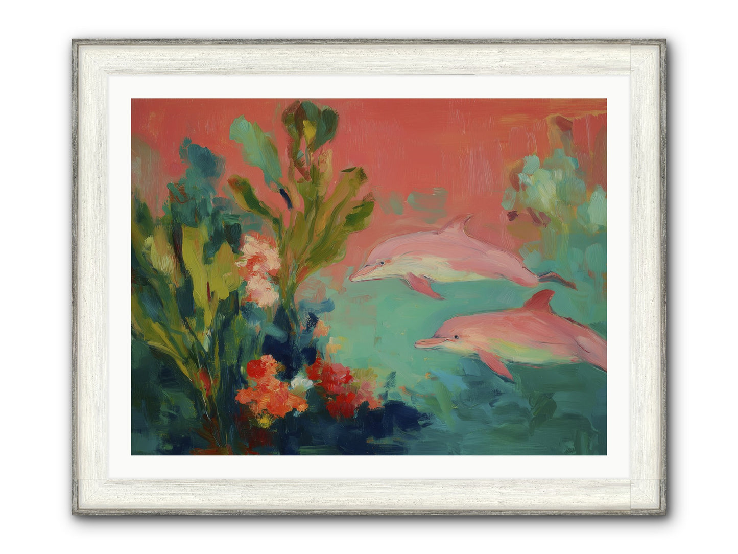 Strawberry Swimmers Framed Print - Driftwood White 40x30
