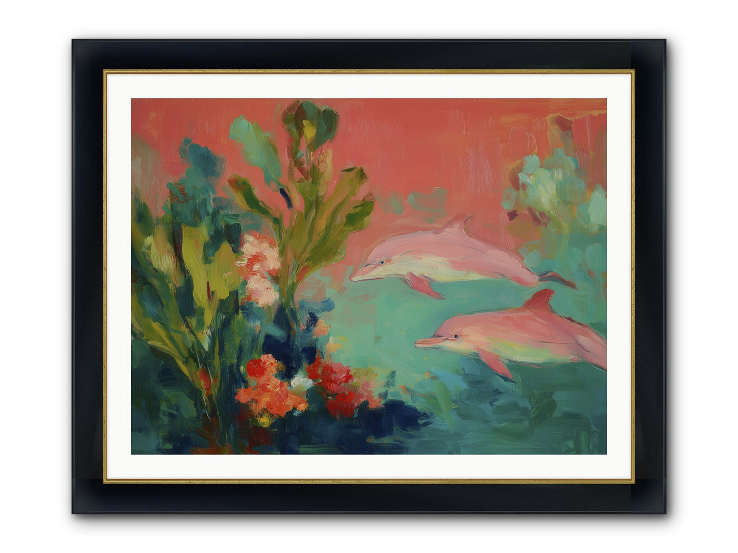 Strawberry Swimmers Framed Print - Wide Black w/Gold 40x30