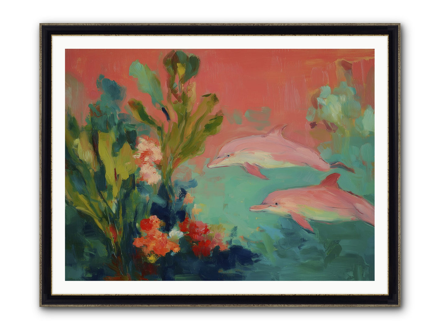 Strawberry Swimmers Framed Print - Black & Gold 48x36