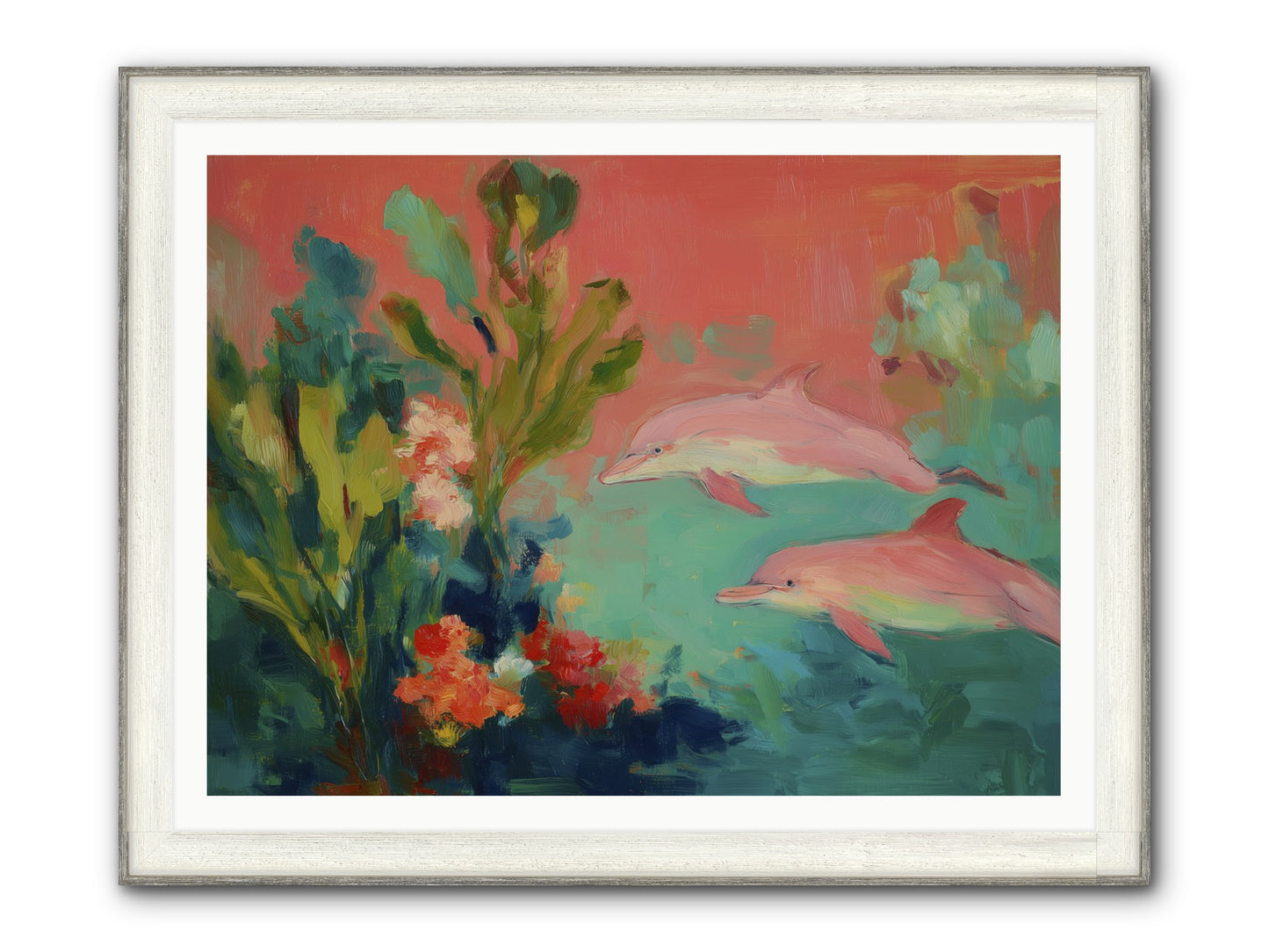 Strawberry Swimmers Framed Print - Driftwood White 48x36