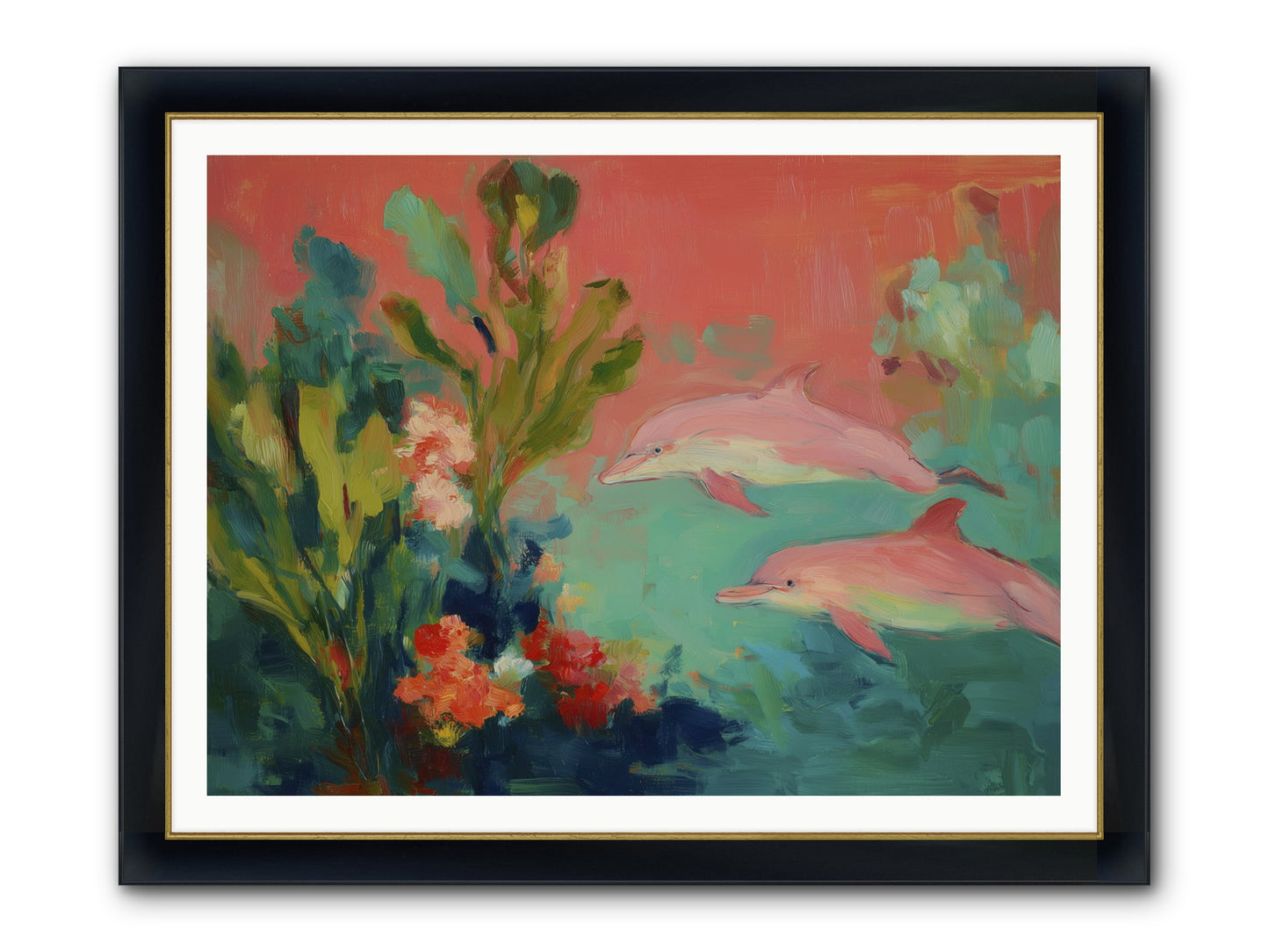 Strawberry Swimmers Framed Print - Wide Black w/Gold 48x36