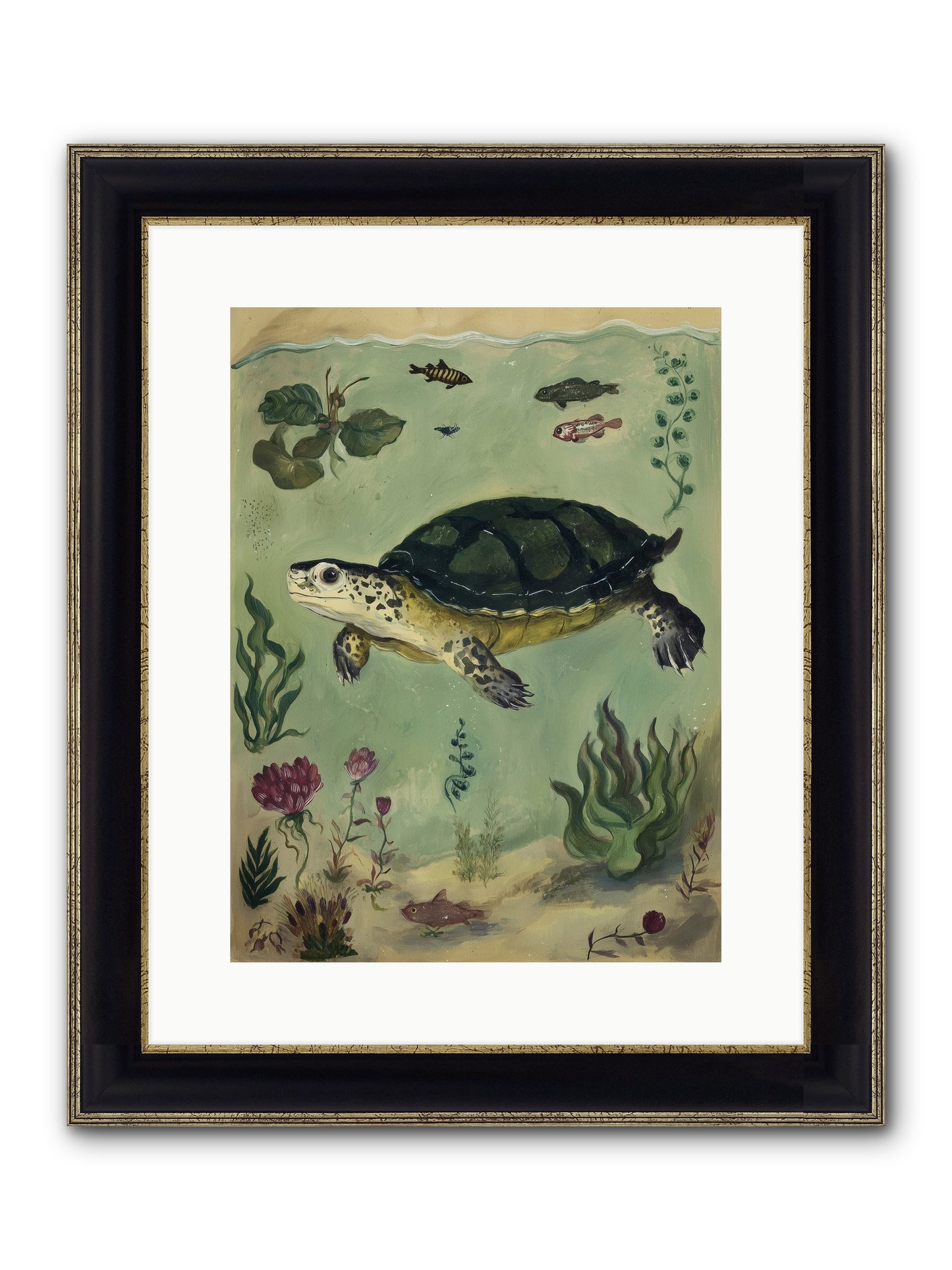 Submerged Symphony Framed Print - Black & Gold 12x16