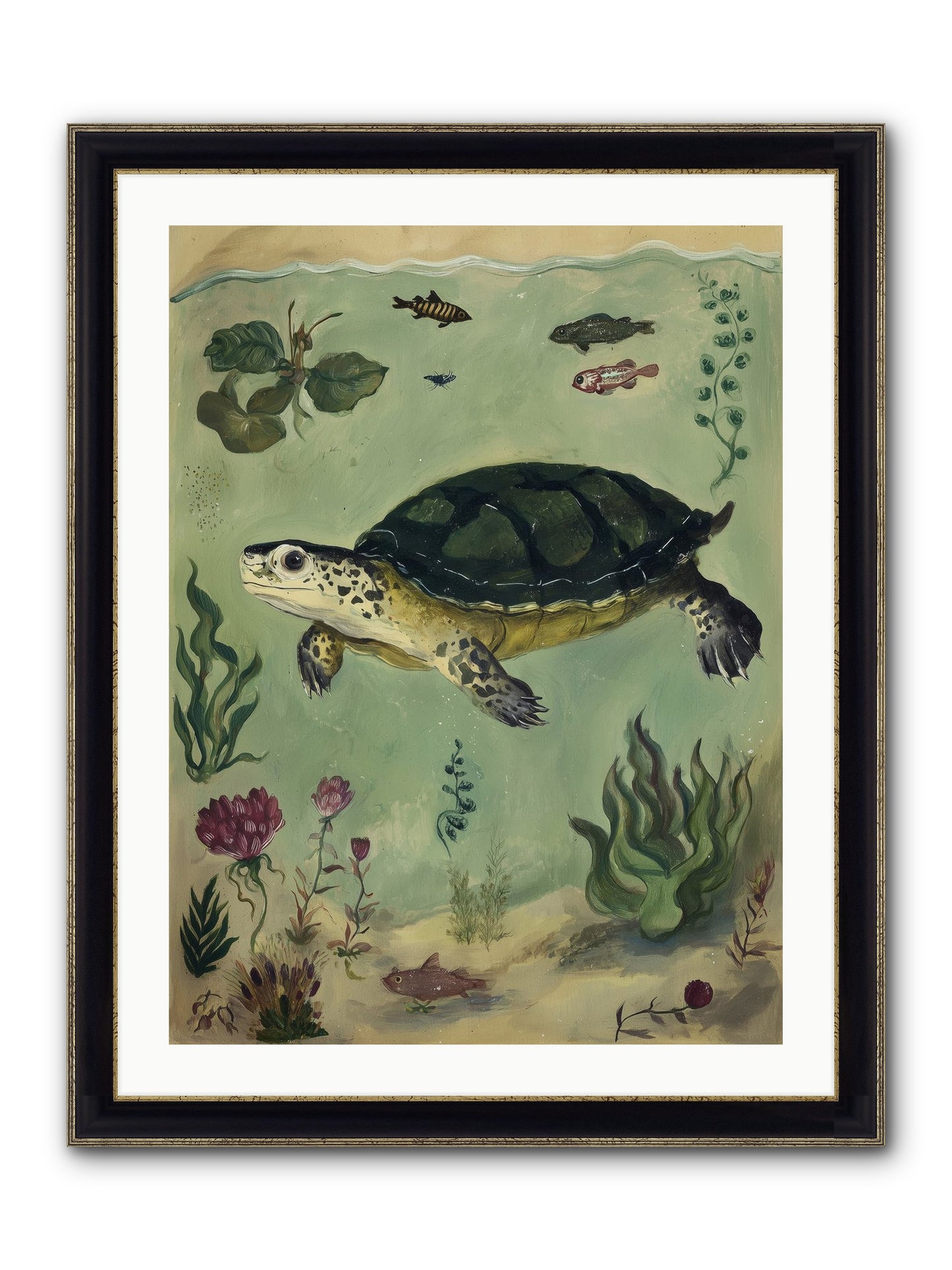 Submerged Symphony Framed Print - Black & Gold 24x32
