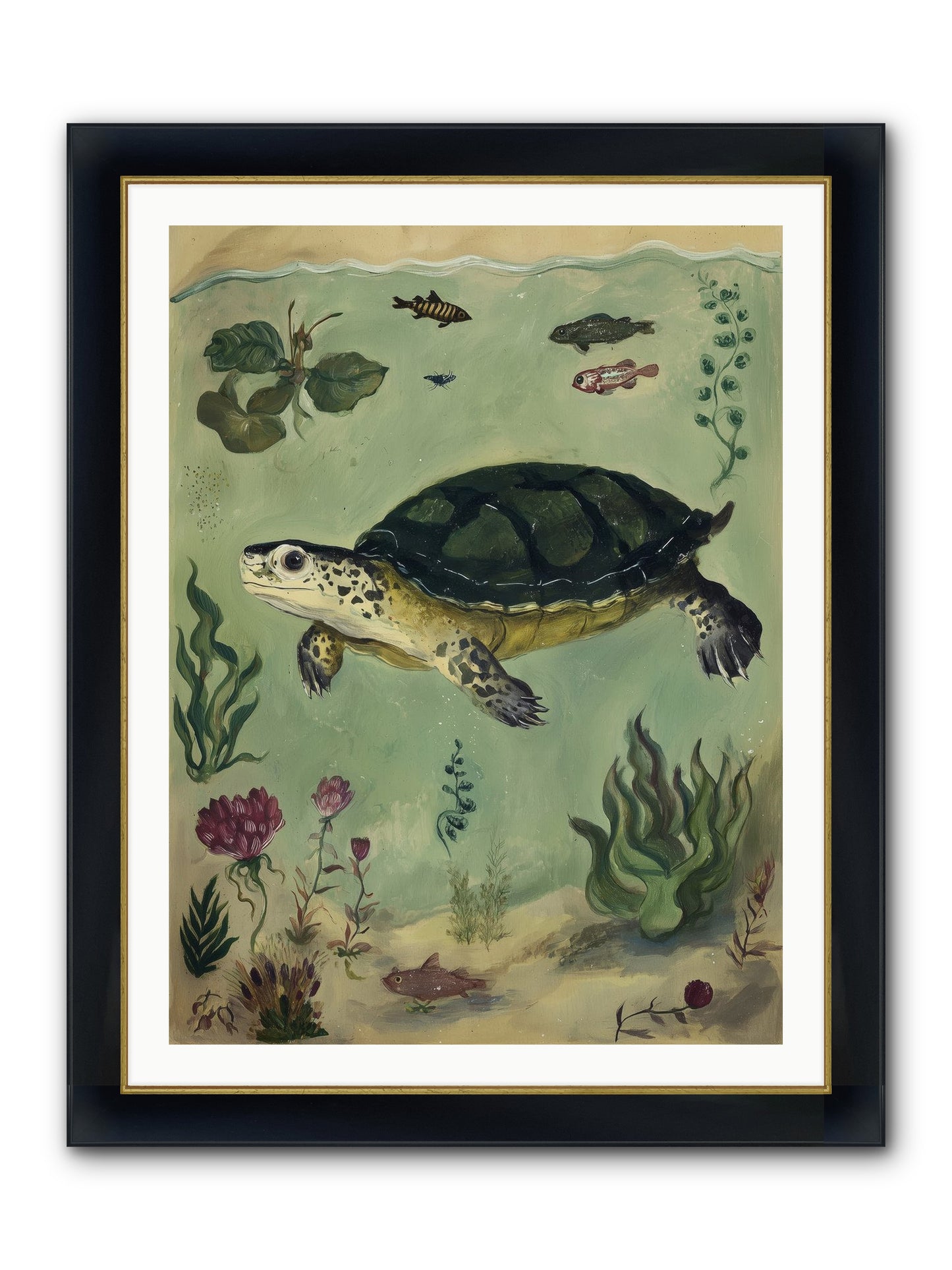 Submerged Symphony Framed Print - Wide Black w/Gold 30x40