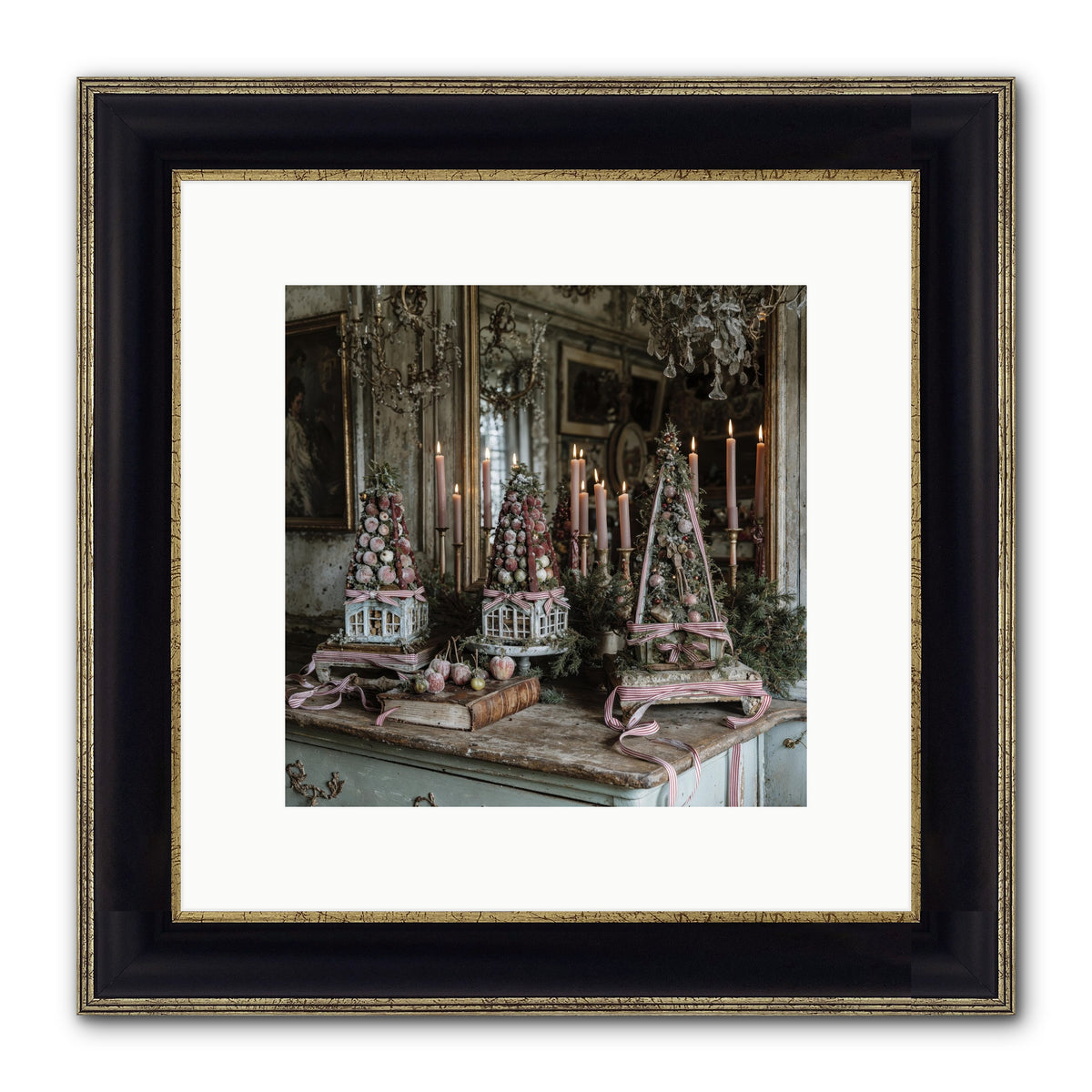 Sugarplum Village Square Framed Print - Black & Gold 10x10
