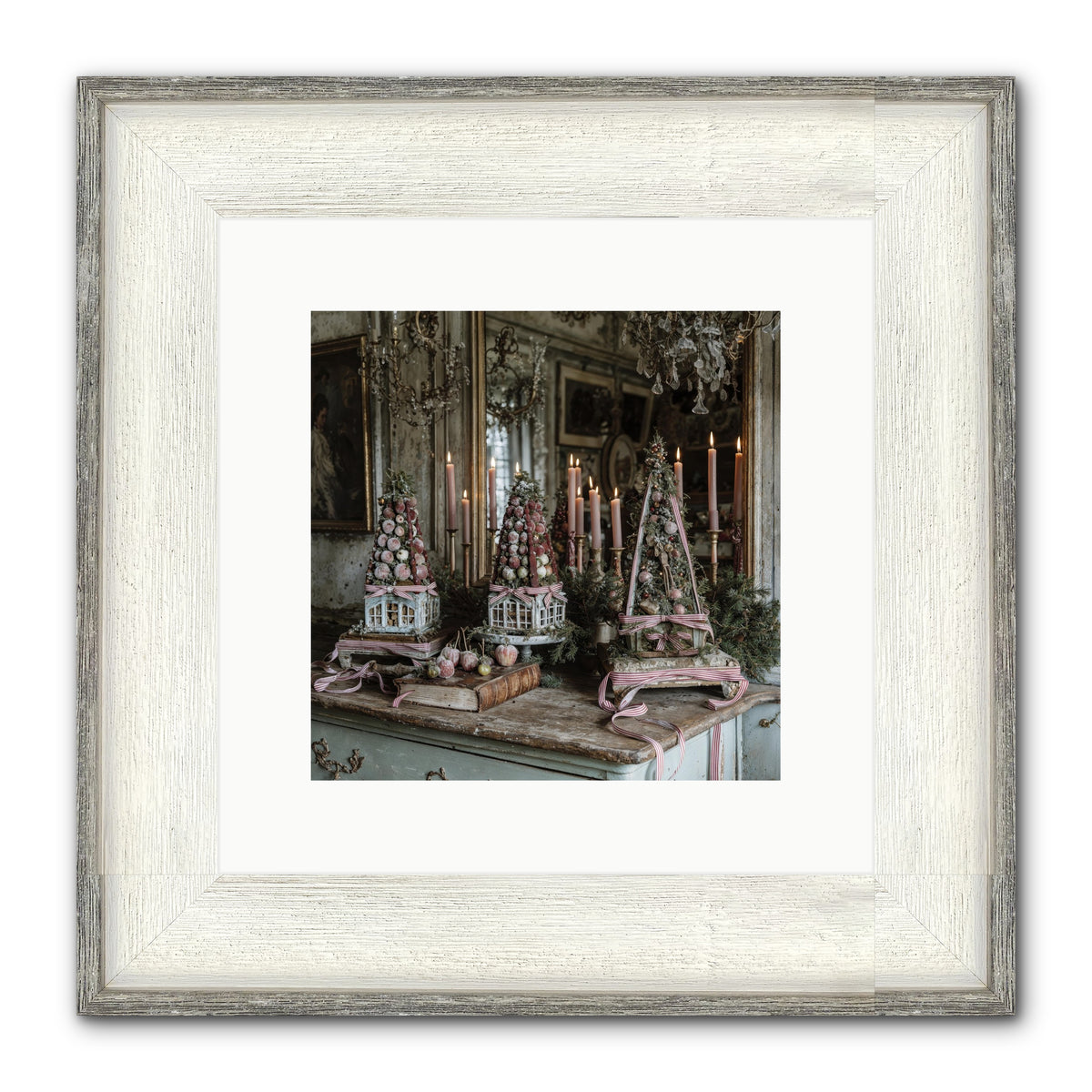 Sugarplum Village Square Framed Print - Driftwood White 10x10